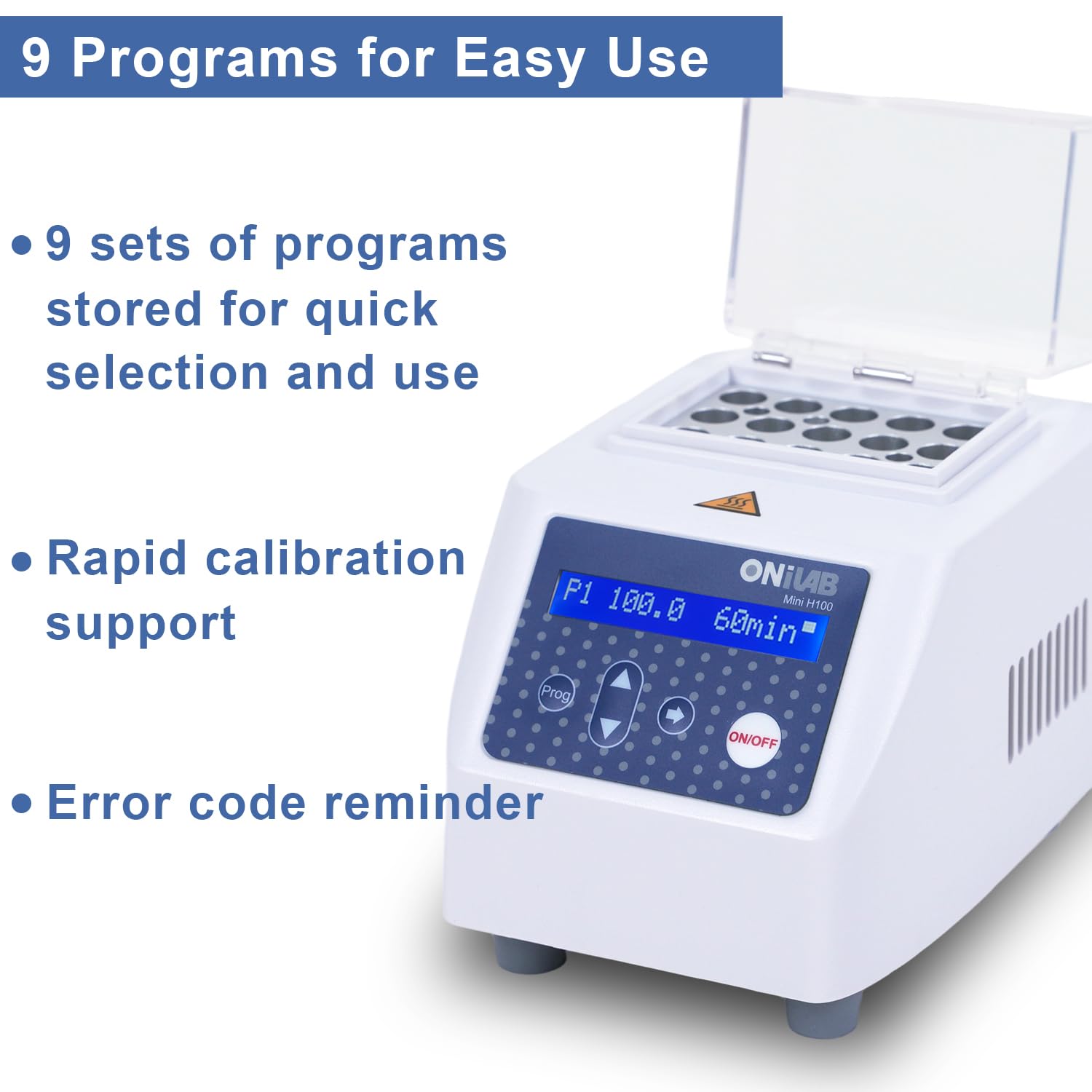 ONiLAB Mini Dry Bath Incubator with 15 x1.5ml Aluminium Heating Block, LCD Display, Timer Control,UP to 100C, 0.5C Accuracy,9 Programs in Memory, Rapid Calibration,Various Blocks for Selecting