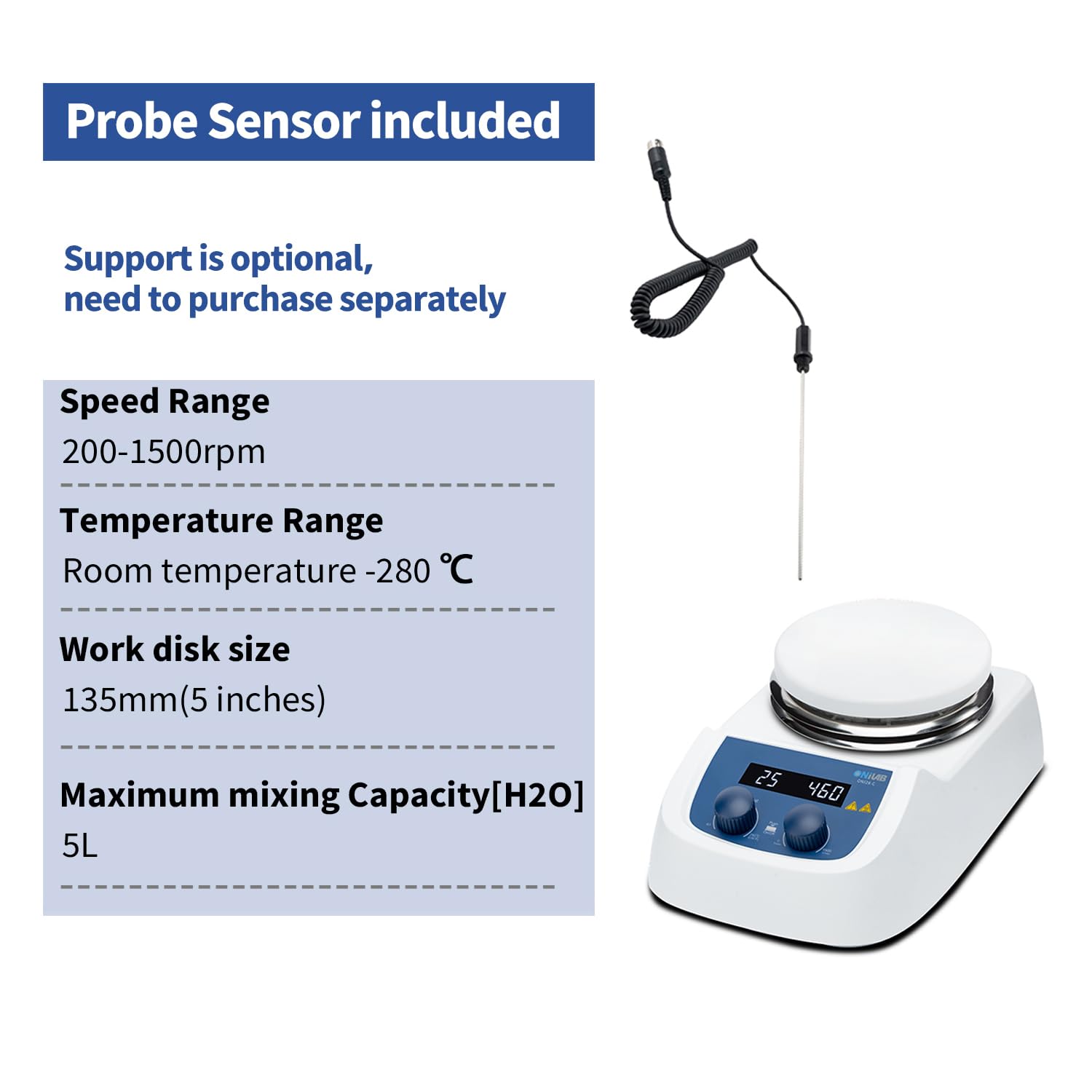 ONiLAB 5 inch LED Digital Hotplate Magnetic Stirrer Hot Plate with Ceramic Coated Lab Hotplate, 280℃ Stir Plate, Magnetic Mixer 3,000mL Stirring Capacity, 200-1500rpm