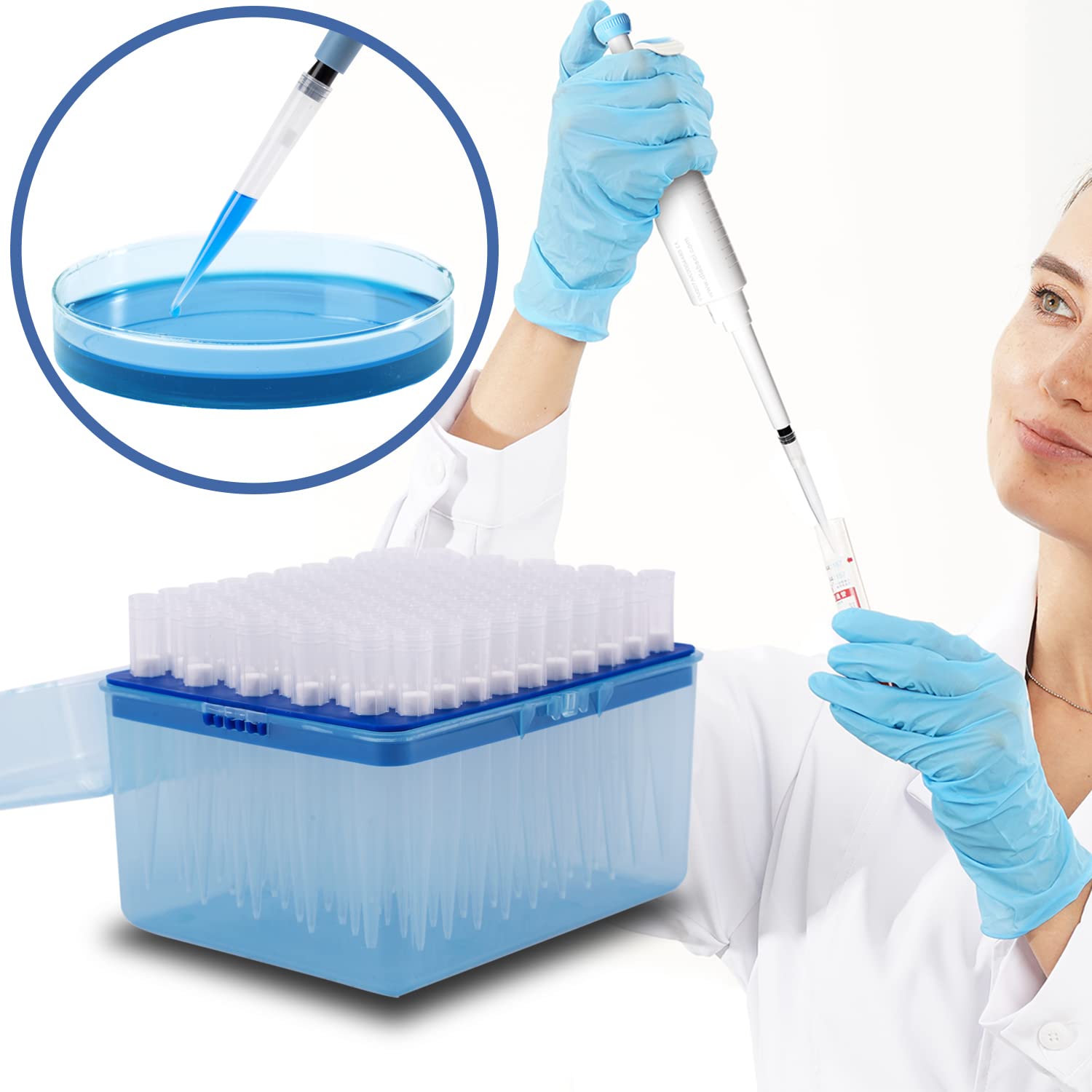 ONiLAB Scientific Universal Pipettor Tips Lab Transparent Liquid Pipettor Tips with Box Non-pyrogenic DNAse/RNAse Free Autoclavable 1 Rack 96 Tips (10-1000ul, 96)