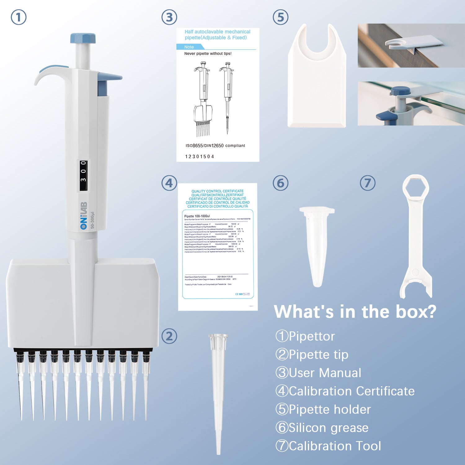 ONiLAB 12-Channel Micropipettes with ranges from 0.5μL-300μL, Multichannel Adjustable Volume Lab Pipettors