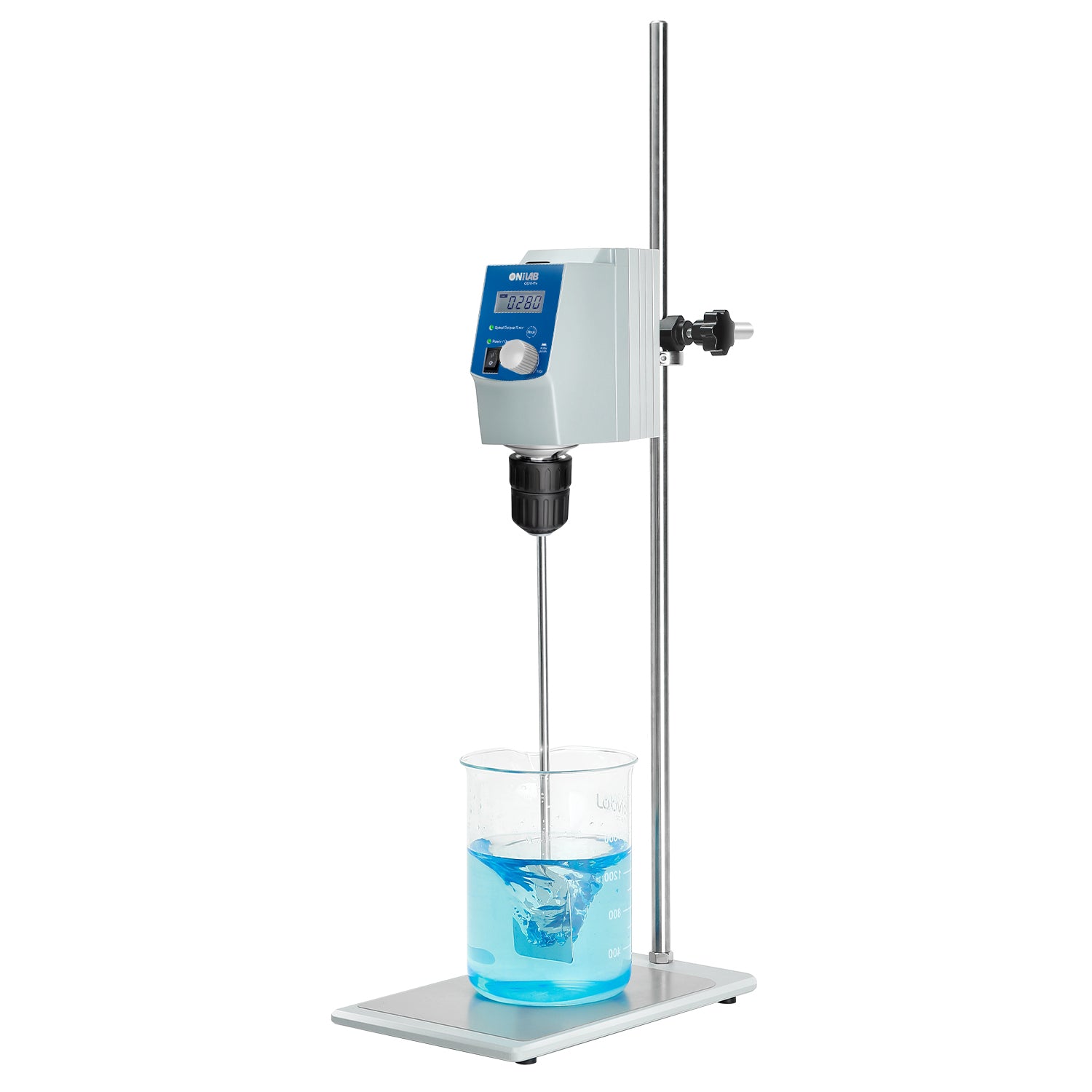 ONiLAB Electric Overhead Stirrer, LCD Digital Overhead Stirrer Mixer with Stirring Rod and Stand,Powerful 70L ,100000 mPas , 50~1100RPM (Stand Included), Dark Blue
