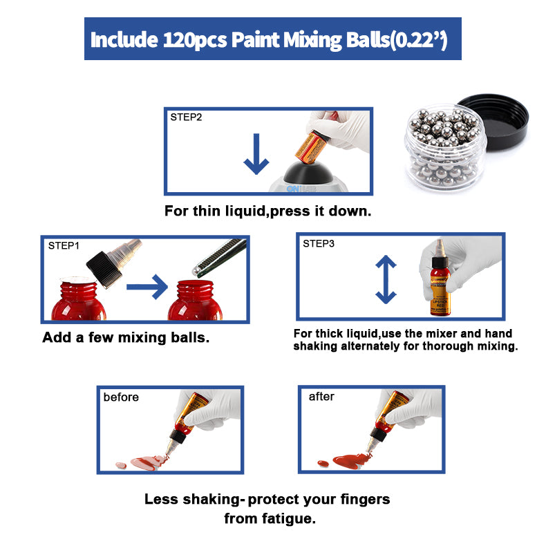 ONiLAB Mini Vortex Mixer with Touch Function, Lab mixing, Nail Polish ,Tattoo Ink ,Eyelash Adhesives and Acrylic Paints mixing , Lab Vortexer with Sturdy Aluminum Casting Base,with 120pcs 7/32in Mixing Balls