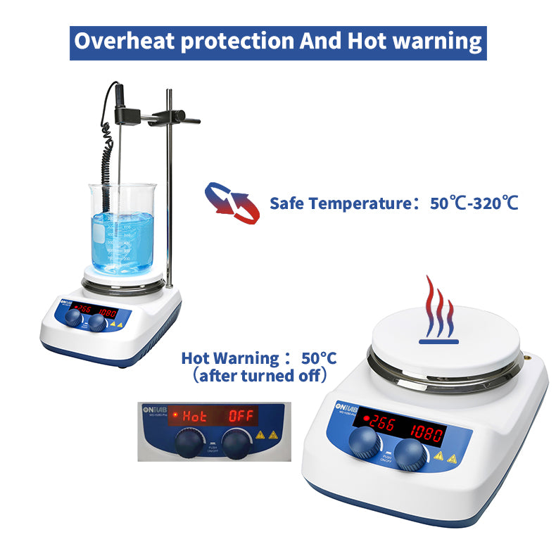 ONiLAB 280℃ 5 inch LED Digital Hotplate Magnetic Stirrer with Ceramic Coated Stainless Steel Work Plate with Support Stand and1pc Stirring Bar (Bar set machine with addtional 8pcs bars)