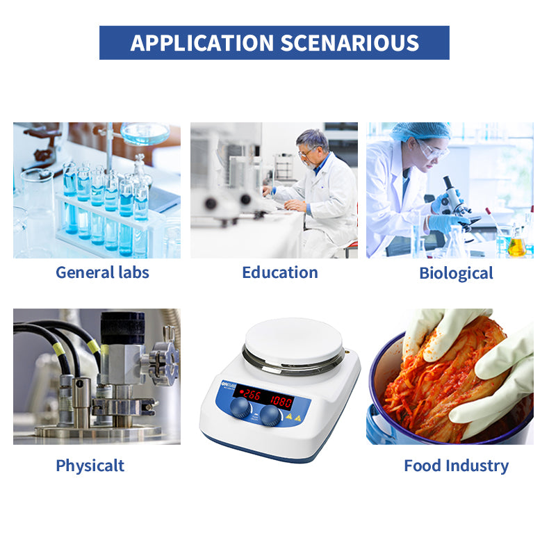 ONiLAB 280℃ 5 inch LED Digital Hotplate Magnetic Stirrer with Ceramic Coated Stainless Steel Work Plate with Support Stand and1pc Stirring Bar (Bar set machine with addtional 8pcs bars)