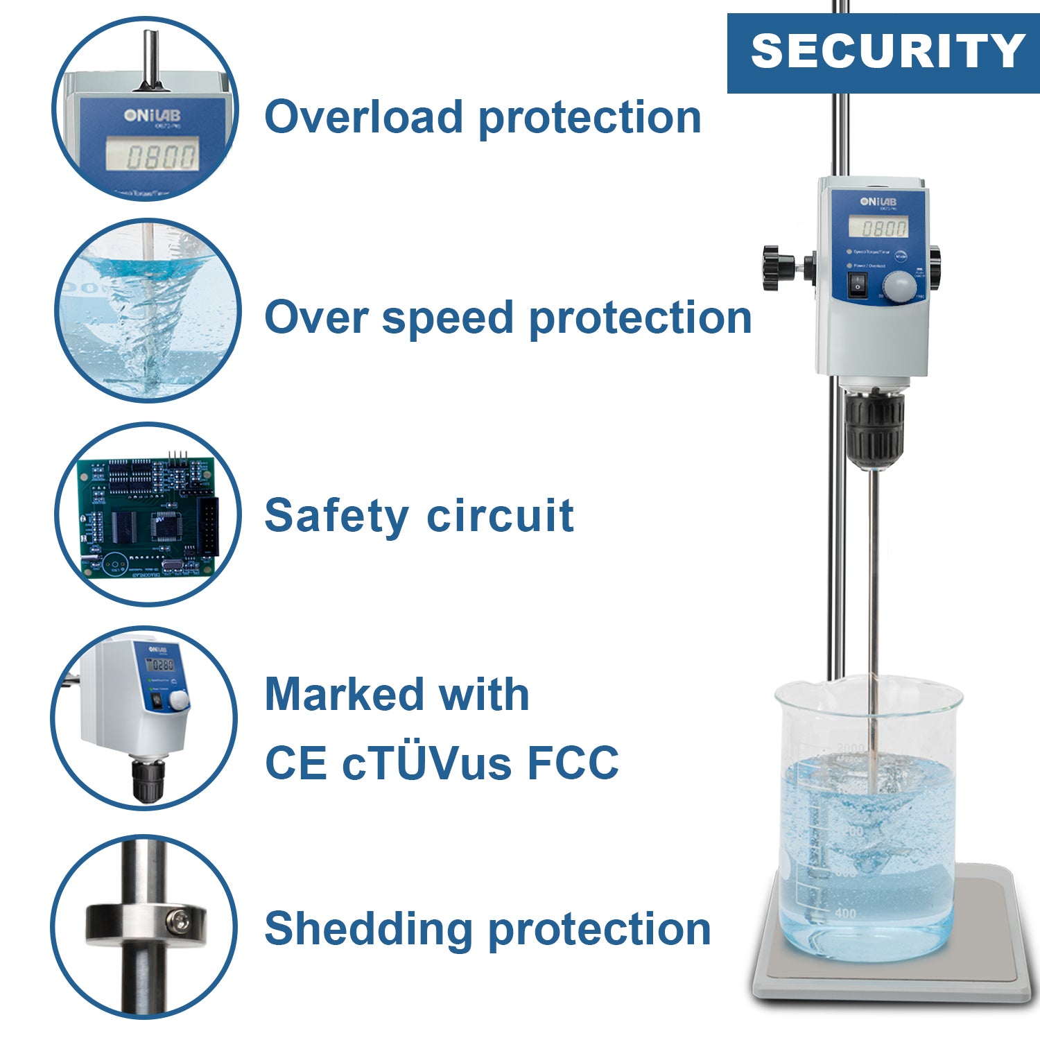ONiLAB Electric Overhead Stirrer, LCD Digital Overhead Stirrer Mixer with Stirring Rod and Stand,Powerful 70L ,100000 mPas , 50~1100RPM (Stand Included), Dark Blue