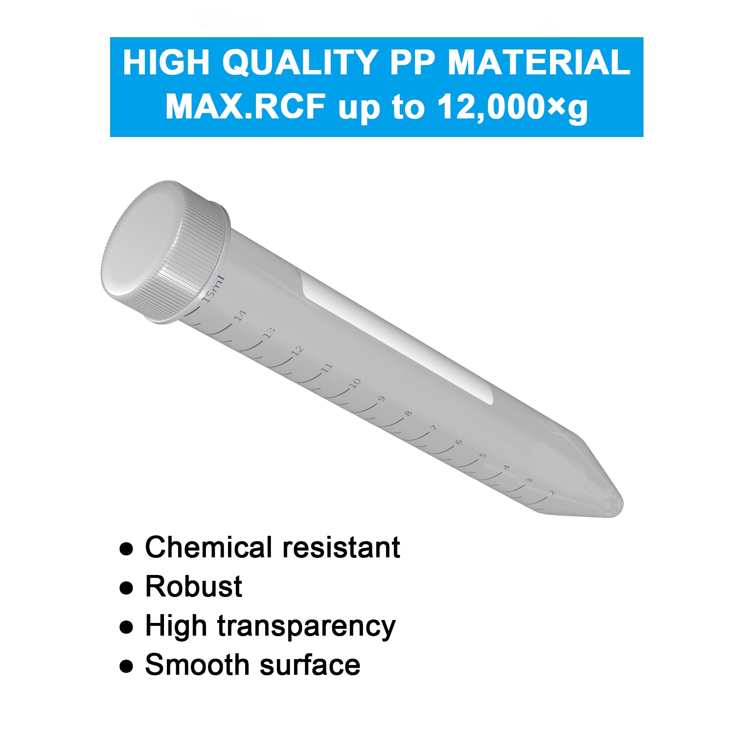 ONiLAB Conical Centrifuge Tubes 15mL, 50/500pcs Plastic Test Tubes with Leakproof Screw Caps, Polypropylene Container with Graduated and Write-on Spot, Sterilized, Non- pyrogenic, DNase/RNase Free
