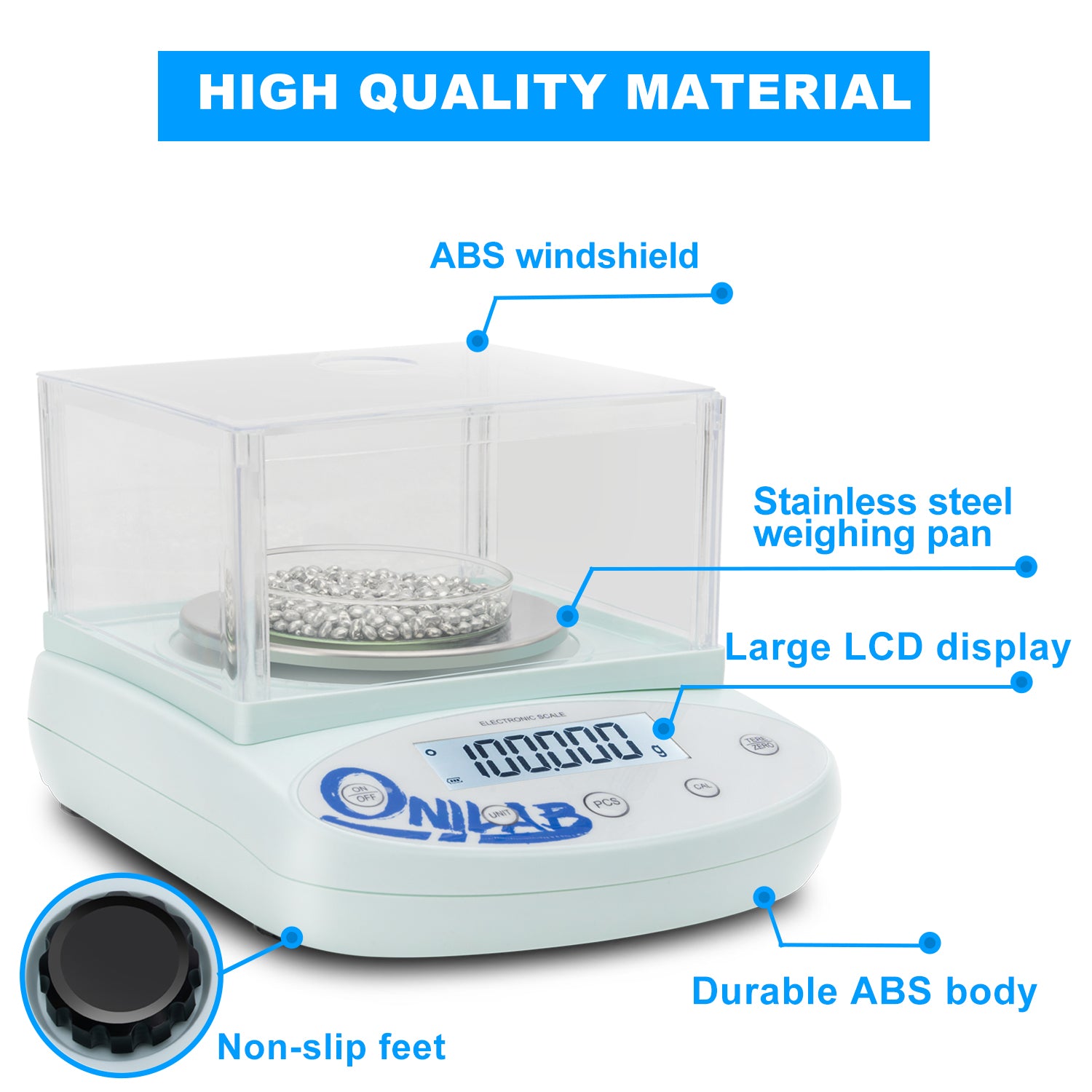 ONiLAB Lab Analytical Balance 500 x 0.001g(17.65x0.0.000035oz) 0.001g High Precision Electronic Scale LCD Display Scientific Scale with Calibration&Piece Count, Unit Convert,Labs,Kitchen,Jewelry