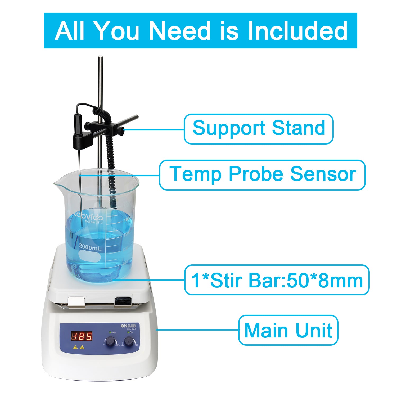 ONiLAB 7" LCD /LED Digital Magnetic Hotplate Stirrer Max.Speed 1500rpm Max.Stirring Quantity 20L,Max Heating Temperature to 550℃