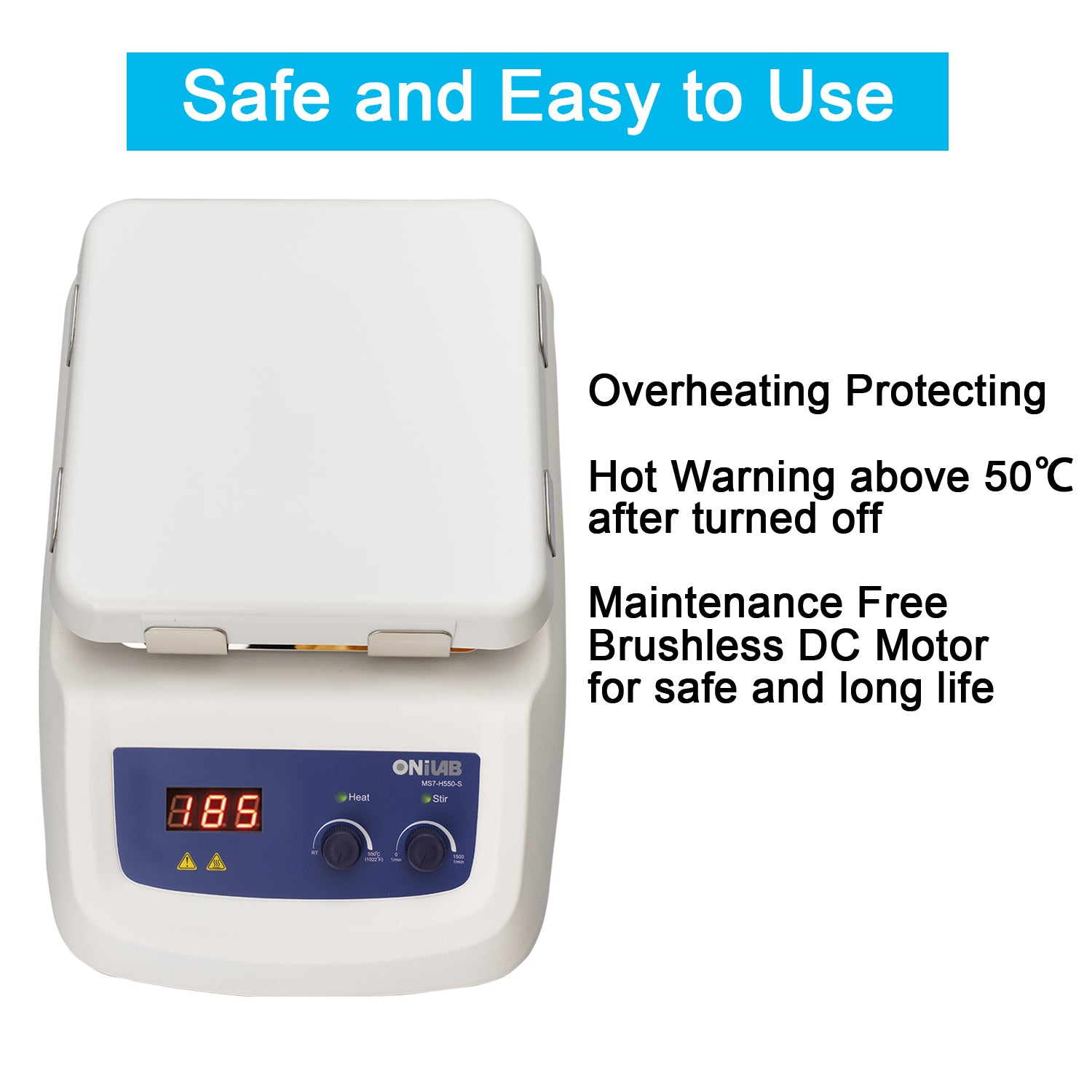 ONiLAB 7" LCD /LED Digital Magnetic Hotplate Stirrer Max.Speed 1500rpm Max.Stirring Quantity 20L,Max Heating Temperature to 550℃