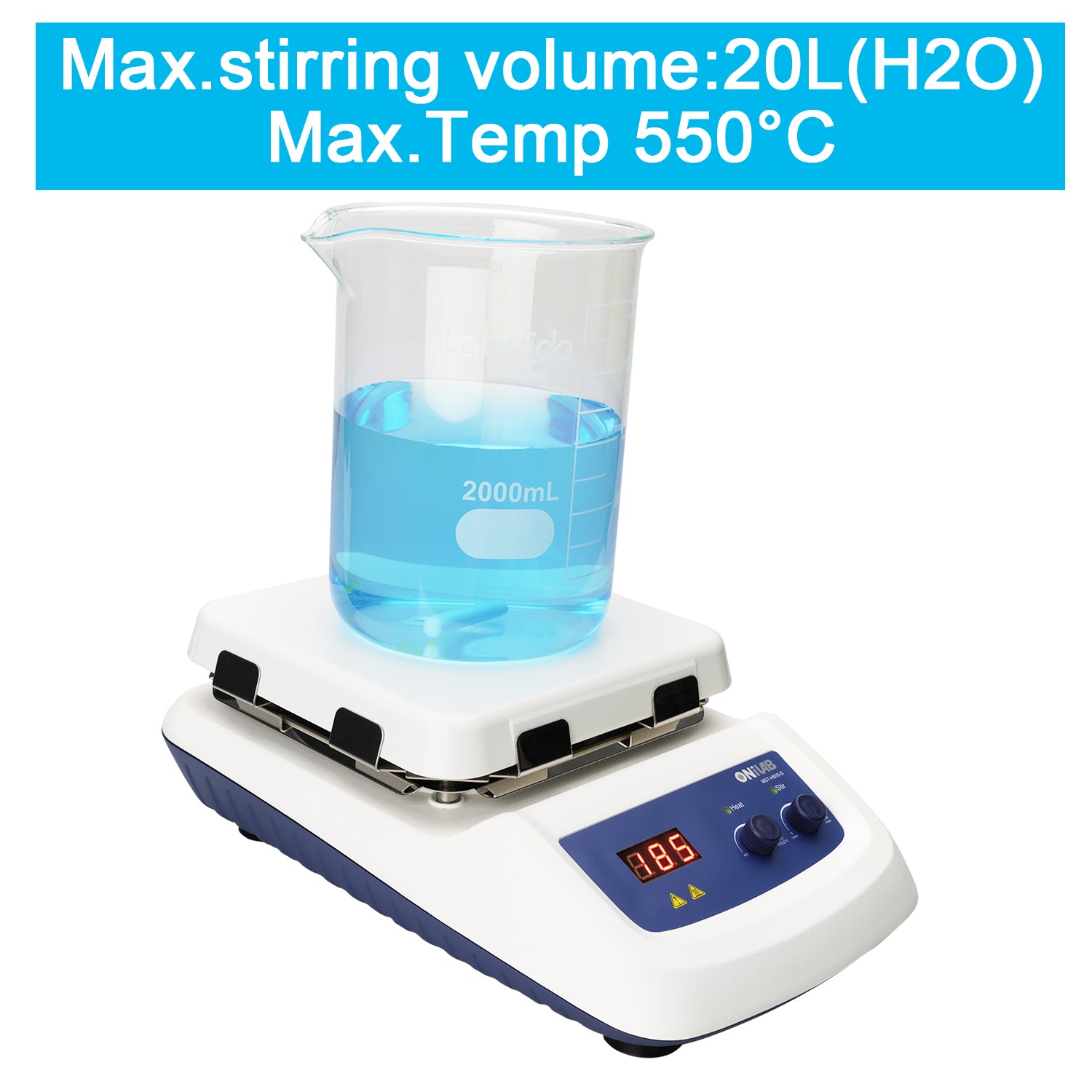 ONiLAB 7" LCD /LED Digital Magnetic Hotplate Stirrer Max.Speed 1500rpm Max.Stirring Quantity 20L,Max Heating Temperature to 550℃