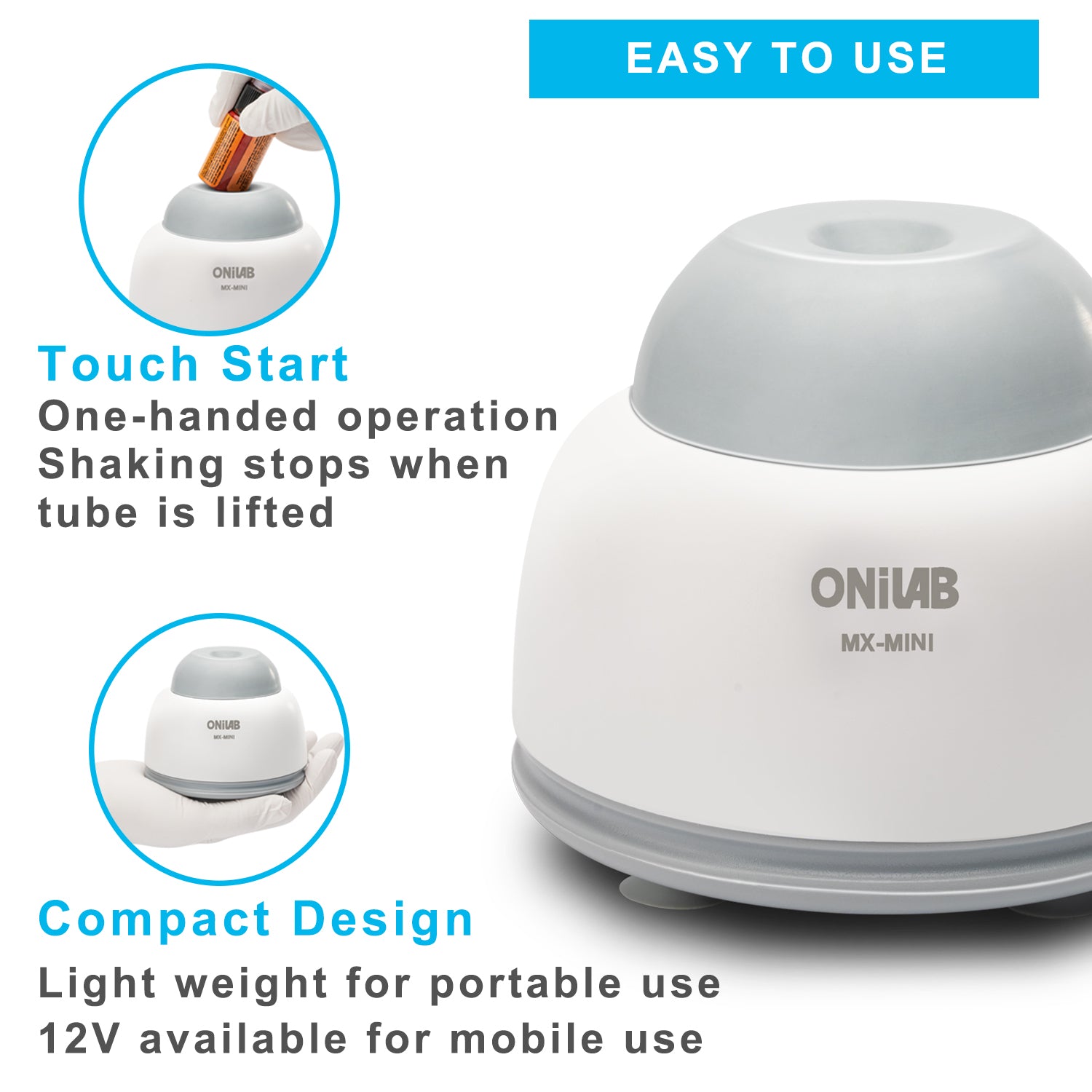 ONiLAB Mini Vortex Mixer with Touch Function, Lab Mixing, Nail Polish,Eyelash Adhesives and Acrylic Paints Mixing, Lab Vortexer for Centrifuge Tubes and Test Tubes