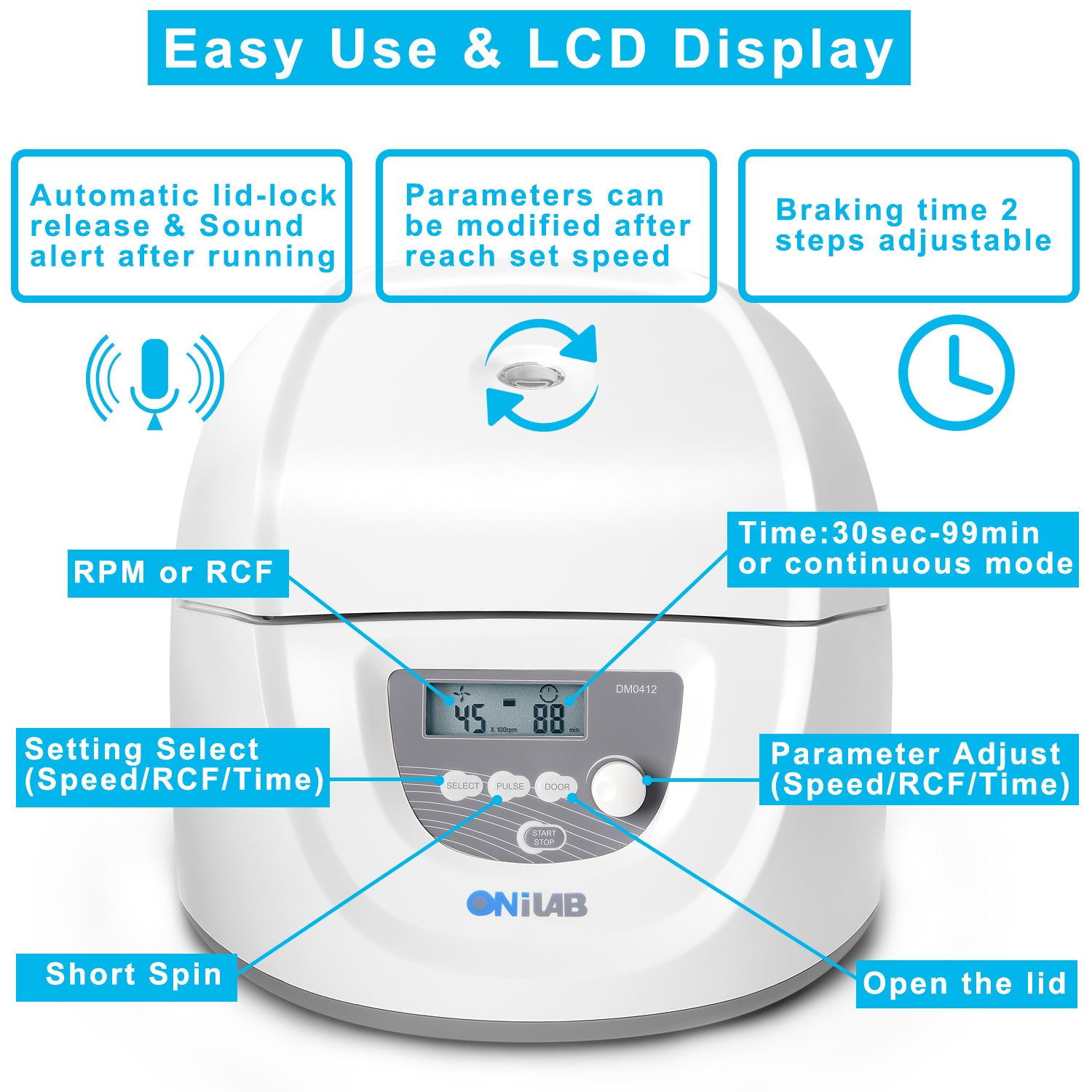 ONiLAB Lab benchtop Centrifuge Machine 6x50mL, 6X 15mL/10mL/7mL/1.5-5ml, Digital Desktop Lab Centrifuge, Timer 30sec-99min, Speed 300-4000rpm(Max. 1800xg)