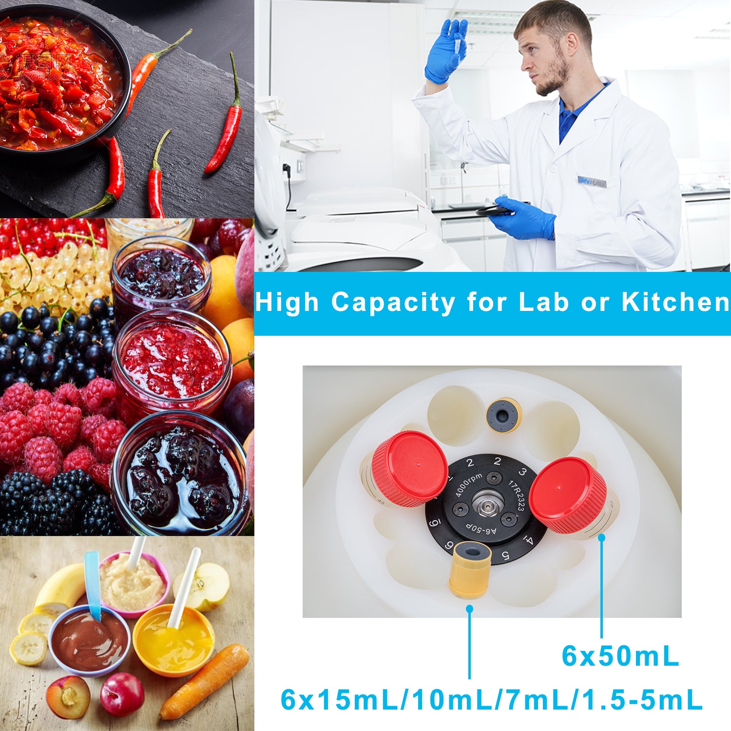 ONiLAB Lab benchtop Centrifuge Machine 6x50mL, 6X 15mL/10mL/7mL/1.5-5ml, Digital Desktop Lab Centrifuge, Timer 30sec-99min, Speed 300-4000rpm(Max. 1800xg)