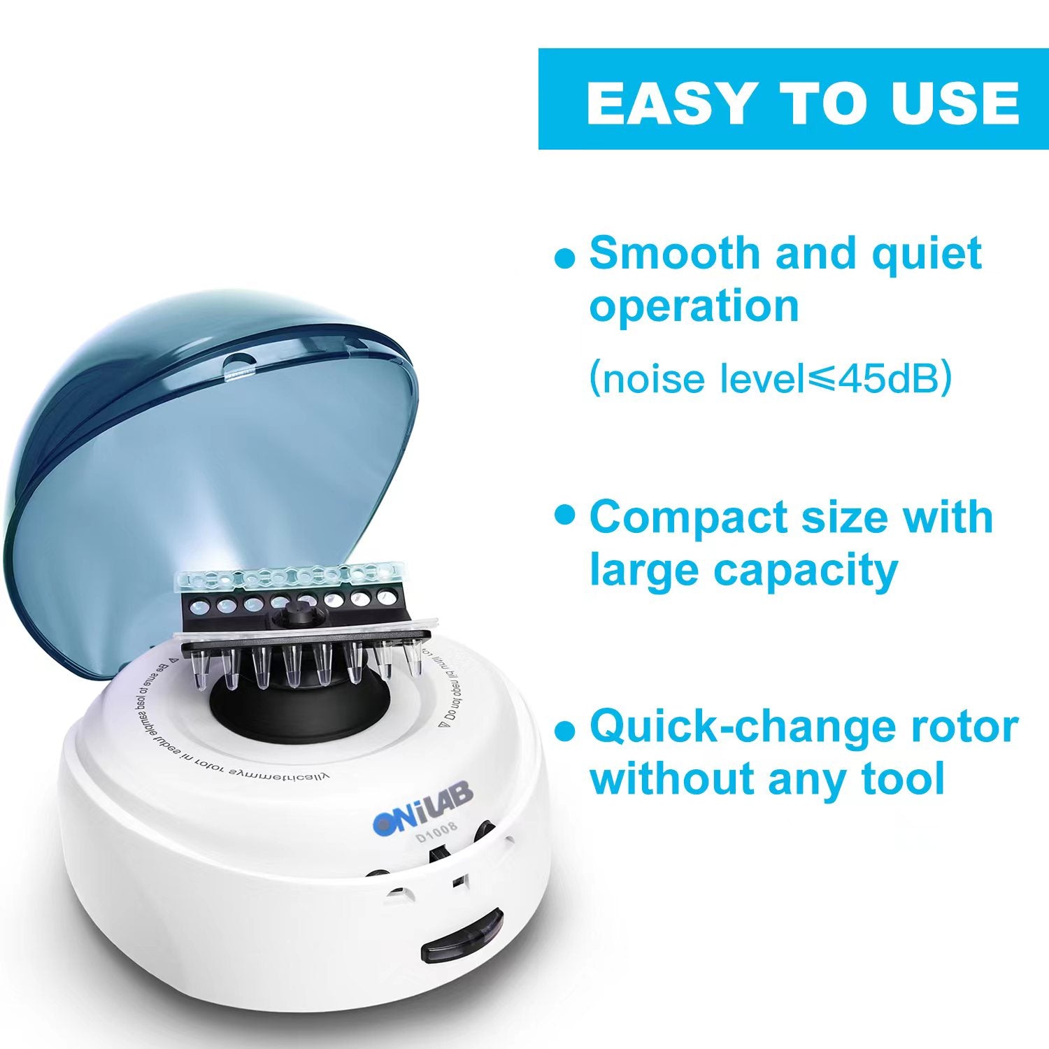 ONiLAB's Scientific Mini Centrifuge 7000RPM, 2680 x g RCF, Lab Benchtop Centrifuge with 2 Rotors for 8 x 0.2/0.5/1.5/2.0ml and 0.2mL×32 PCR Strips, Low Noise≤45dB, 100-240V