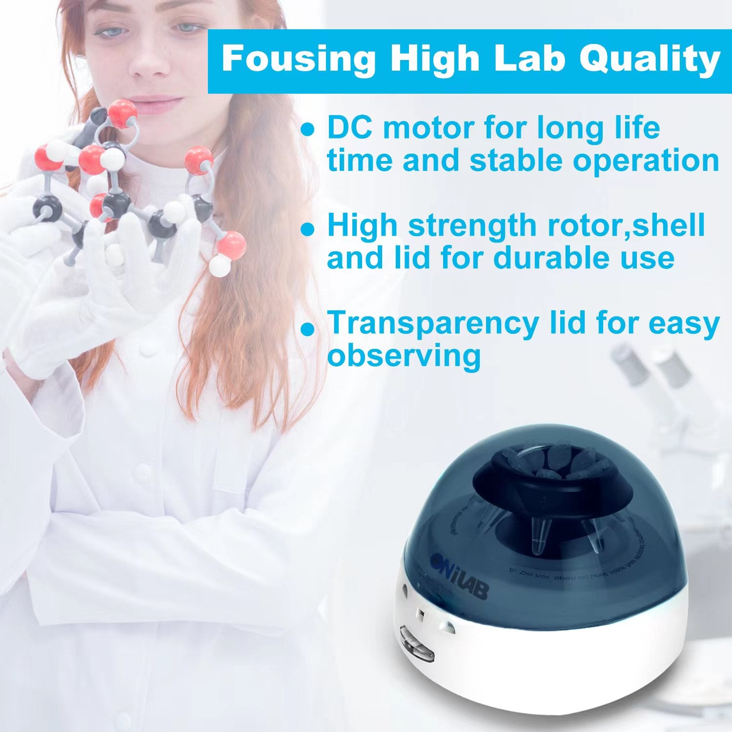 ONiLAB's Scientific Mini Centrifuge 7000RPM, 2680 x g RCF, Lab Benchtop Centrifuge with 2 Rotors for 8 x 0.2/0.5/1.5/2.0ml and 0.2mL×32 PCR Strips, Low Noise≤45dB, 100-240V