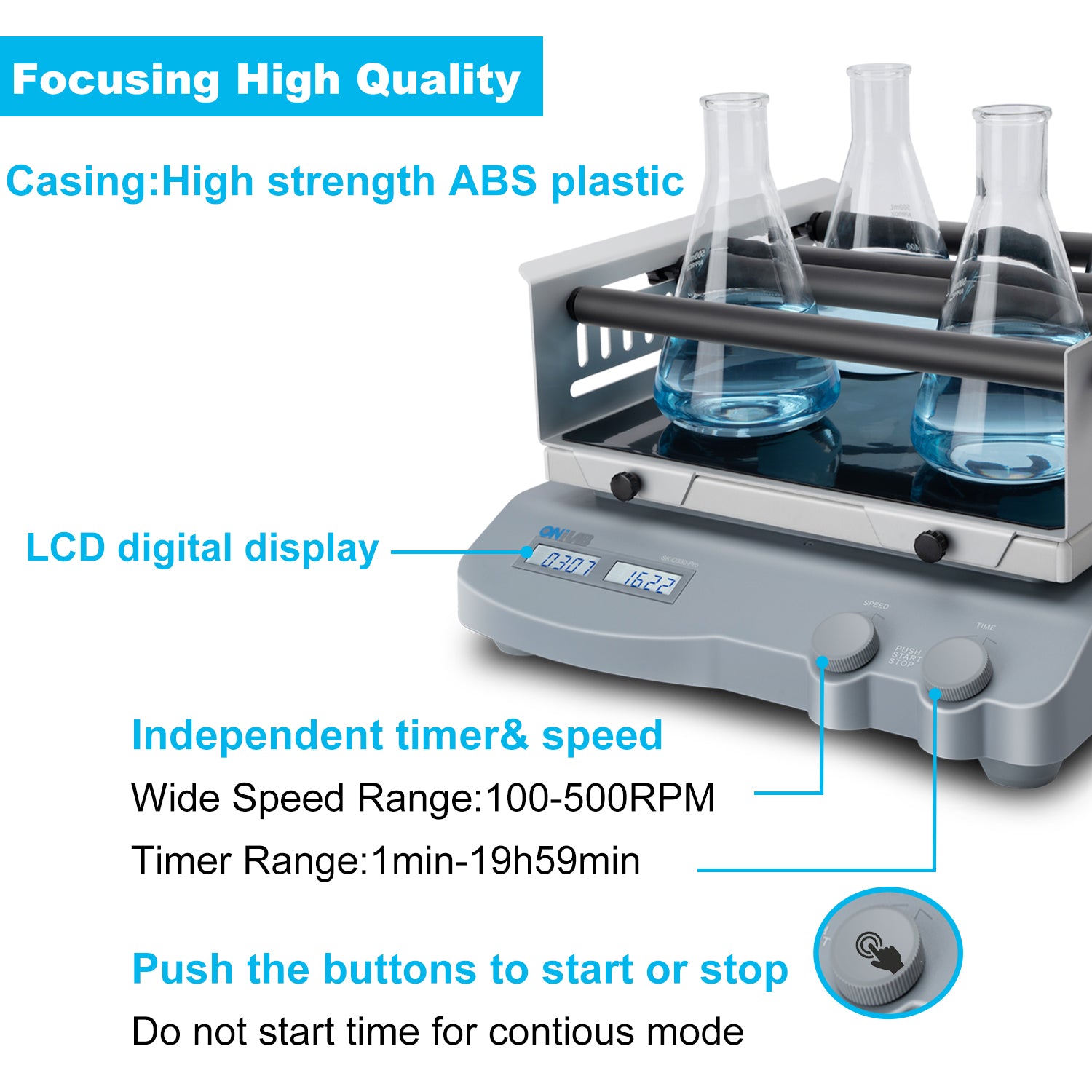 ONiLAB Digital Orbital Shaker Adjustable Speed 100-500RPM, Capacity 7.5KGS,Orbital Rotator Shaker with Continuous Mode(do not Start time) or Timer Mode, LCD Display,Various Optional Platforms…