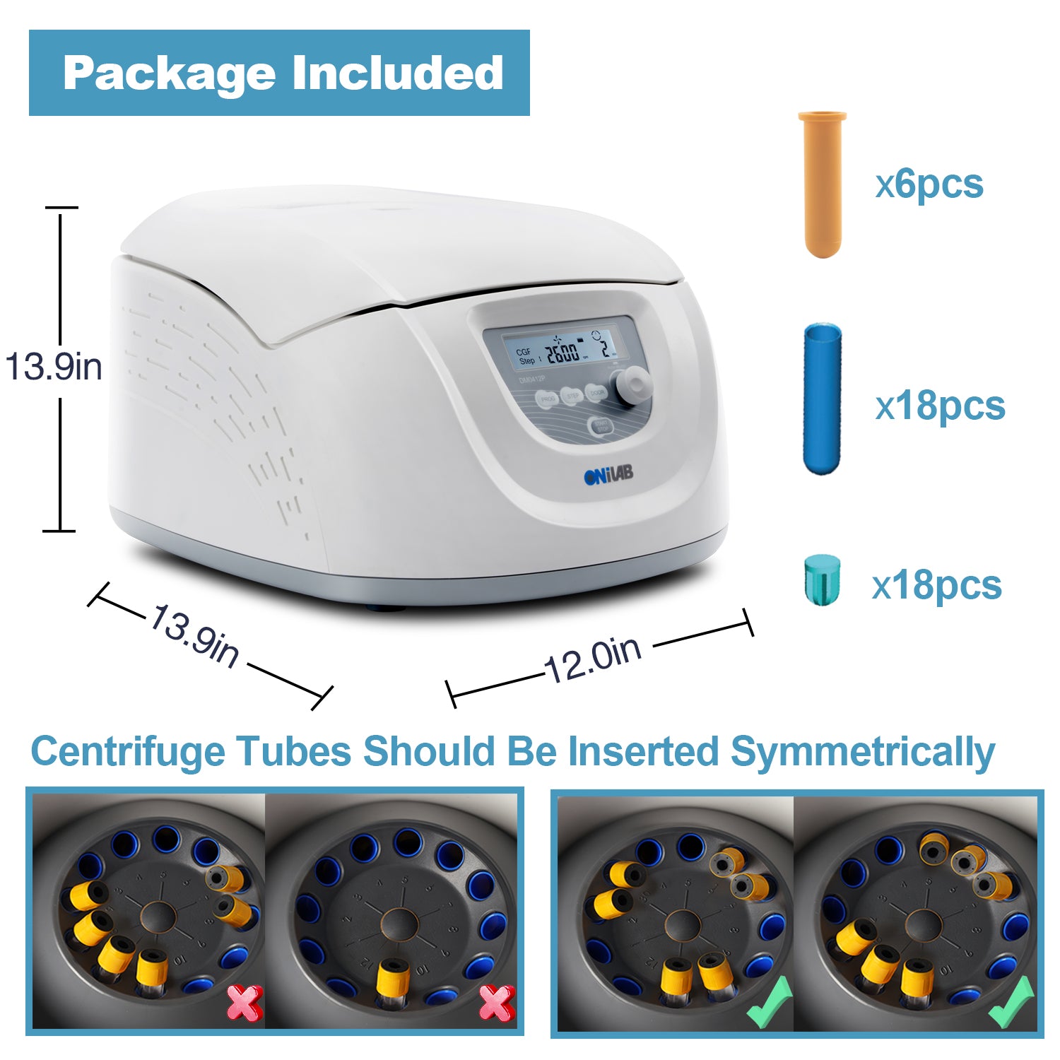 ONiLAB Lab benchtop Centrifuge Machine 8x15mL, 12x10mL/7mL/1.5-5ml, Digital Desktop Lab Centrifuge, Timer 30sec-99min, Speed 300-4500rpm(Max. 2490xg)