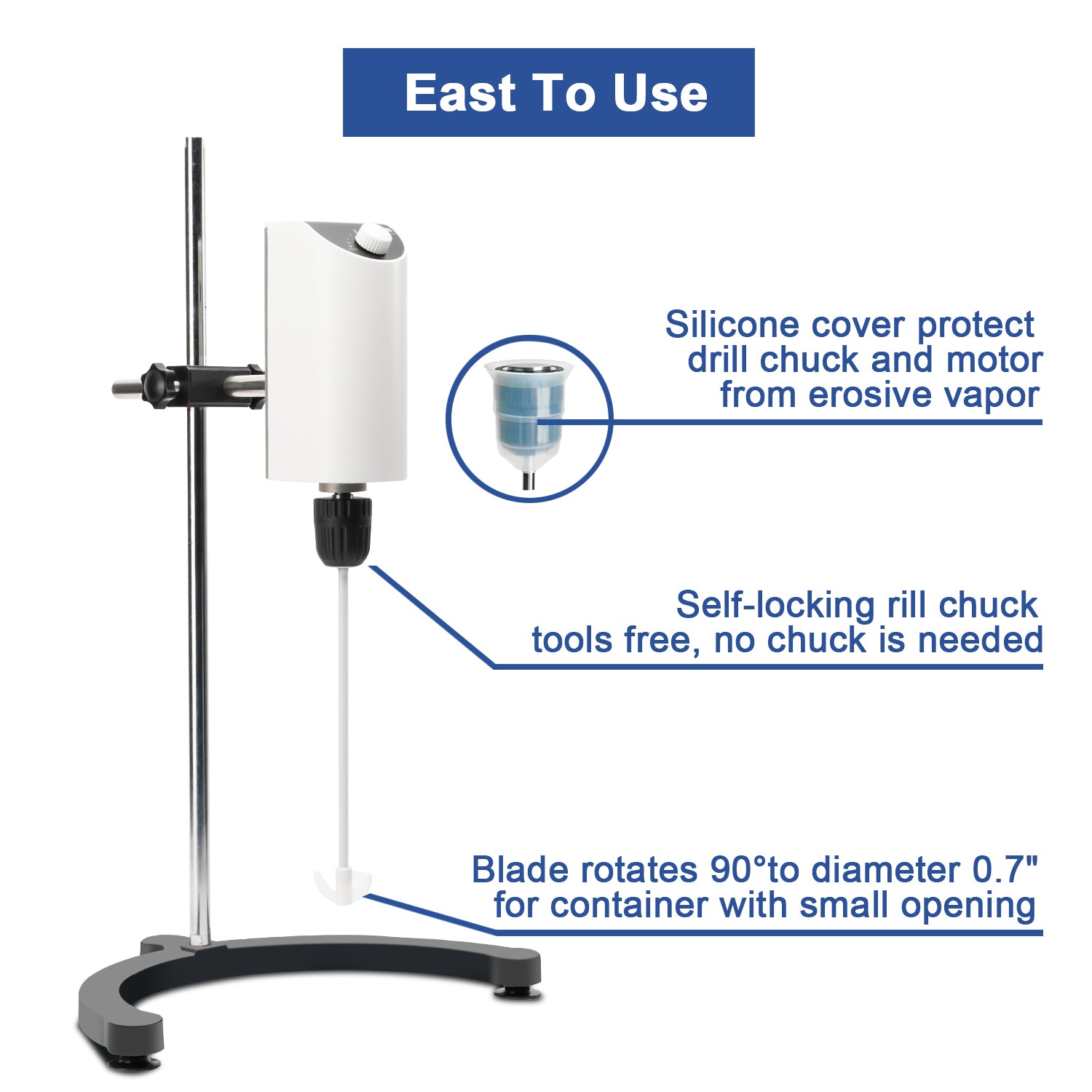 ONiLAB Lab Analog Overhead Stirrer, 10L Capacity, 100-2500rpm Adjustable Speed,Max.Viscosity 10000mpas, Lab Mixer with Overload Protection, Overhead Mixer with Support Stand&Two Stirring Rods,110-220V