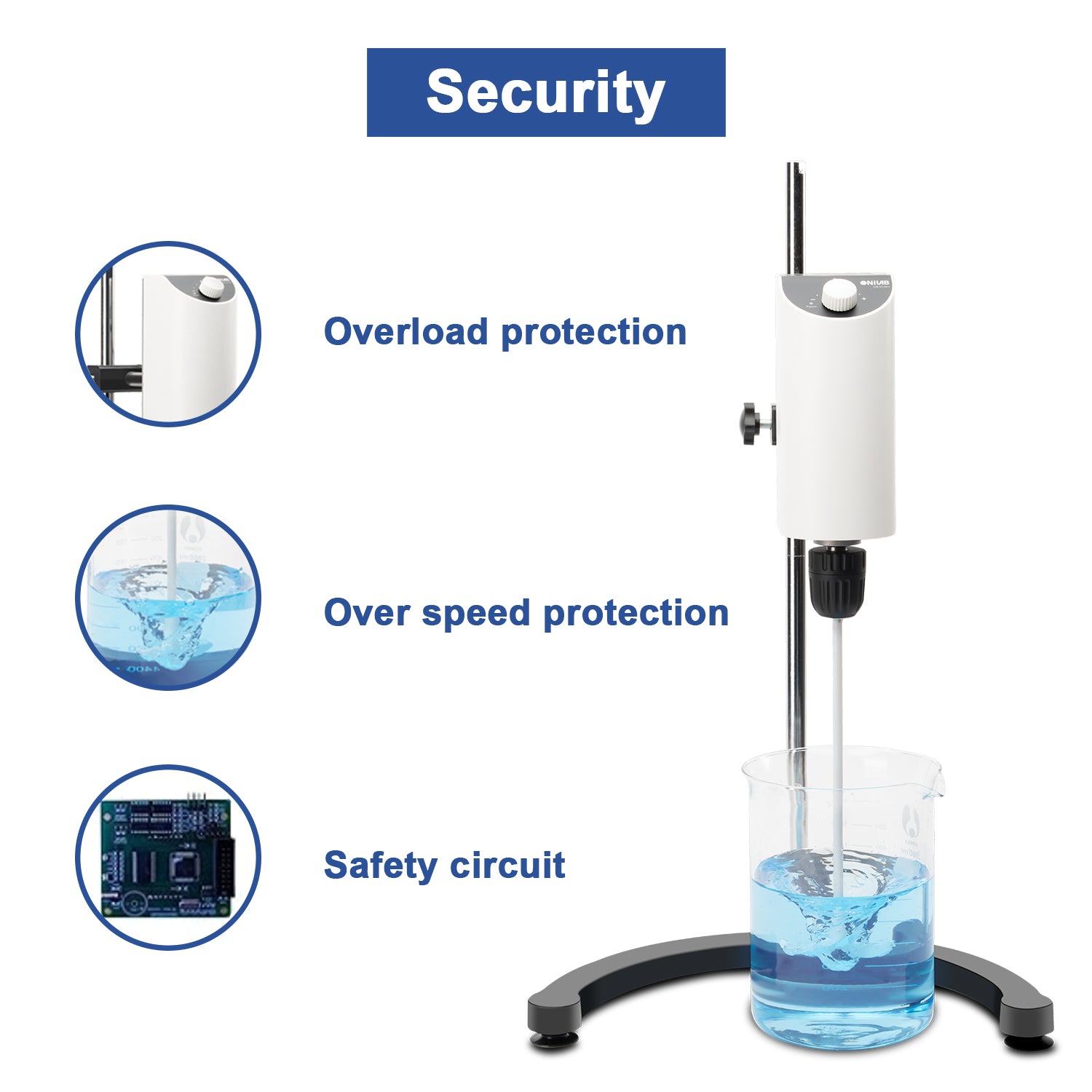 ONiLAB Lab Analog Overhead Stirrer, 10L Capacity, 100-2500rpm Adjustable Speed,Max.Viscosity 10000mpas, Lab Mixer with Overload Protection, Overhead Mixer with Support Stand&Two Stirring Rods,110-220V