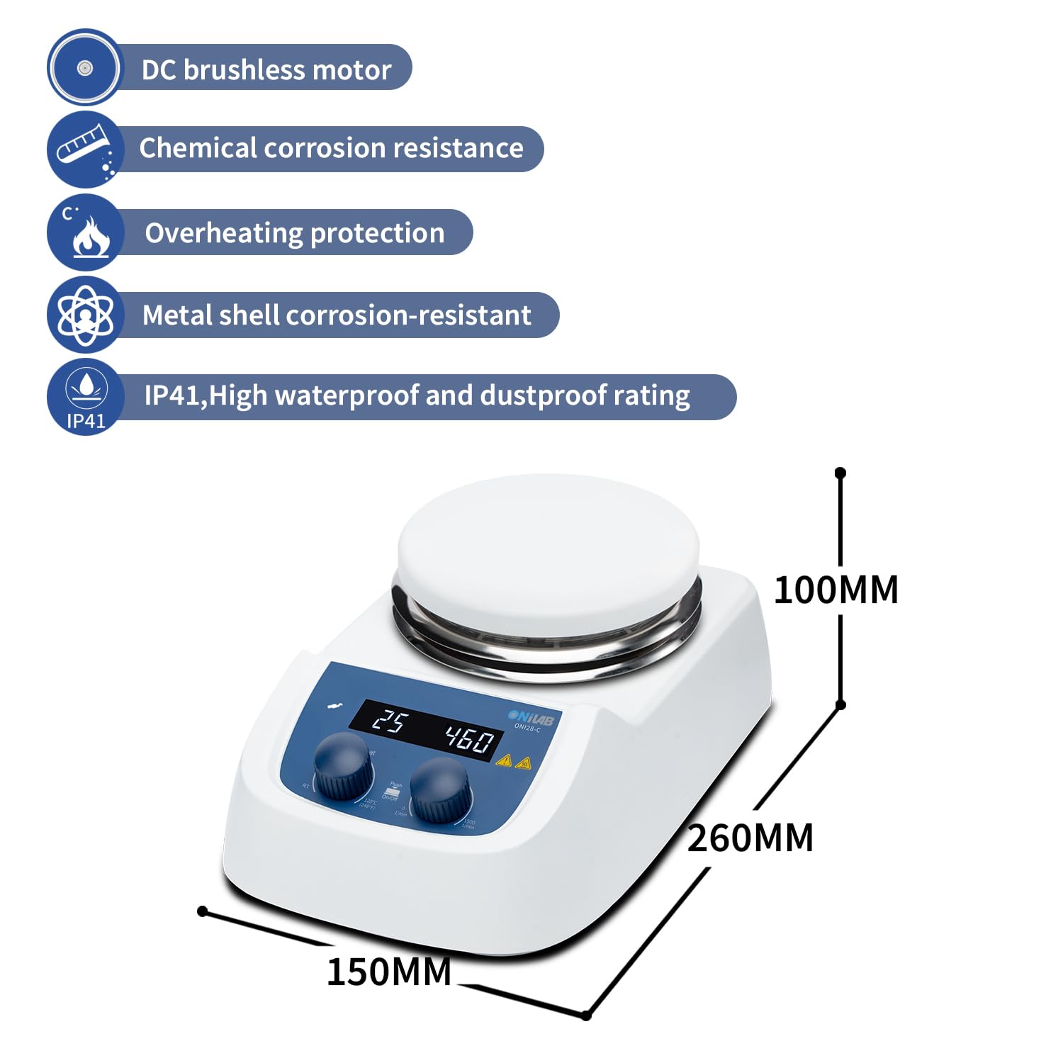 ONiLAB 5 inch LED Digital Hotplate Magnetic Stirrer Hot Plate with Ceramic Coated Lab Hotplate, 280℃ Stir Plate, Magnetic Mixer 3,000mL Stirring Capacity, 200-1500rpm