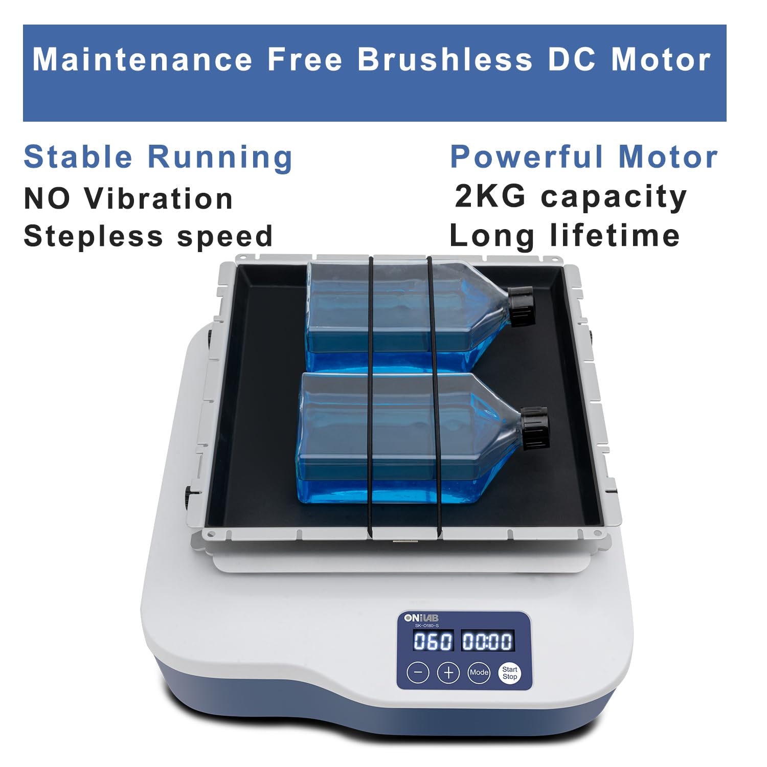 ONiLAB Digital Orbital Shaker Adjustable Speed 40-200RPM,Capacity 2KGS, Orbital Rotator Shaker with Continuous Mode or Timer Mode(1min-99h59min), Replaceable Platform,Labs and Classrooms