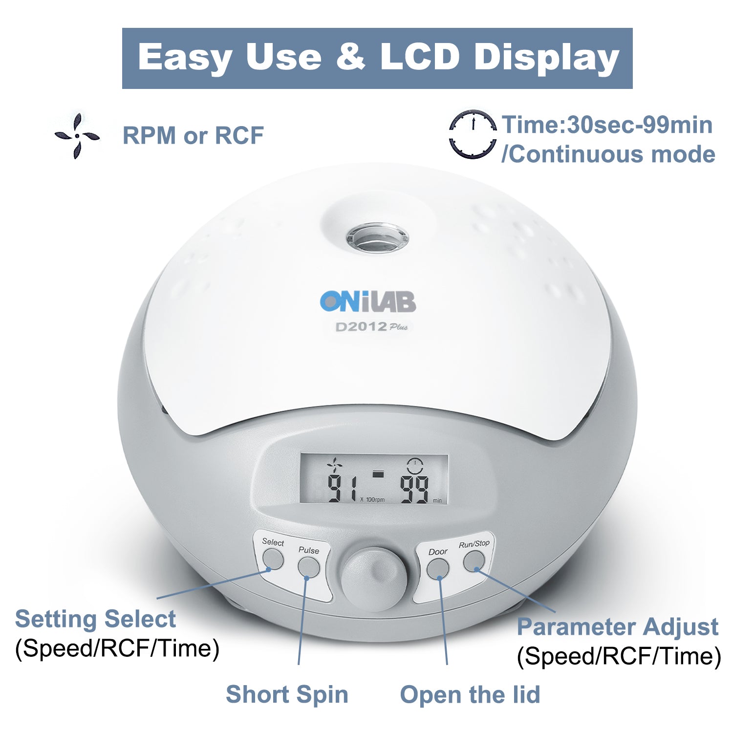 ONiLAB LCD Digital High Speed Mini Centrifuge15000rpm, Capacity 0.2/0.5/1.5/2ml x 12 Place,Max RCF 15100xg,Low Noise≤54dB, 100-240V