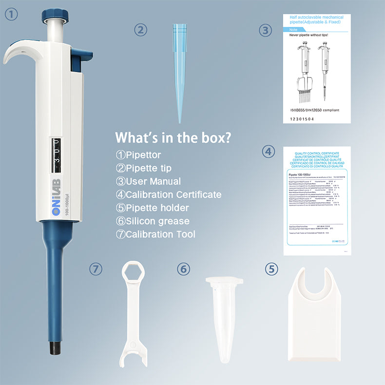 ONiLAB Lab Micropipettes with ranges from 0.1μL to 10mL, Manual Adjustable Single Channel Pipettors with Ergonomic Design, High Precision Pipettors, Autoclavable