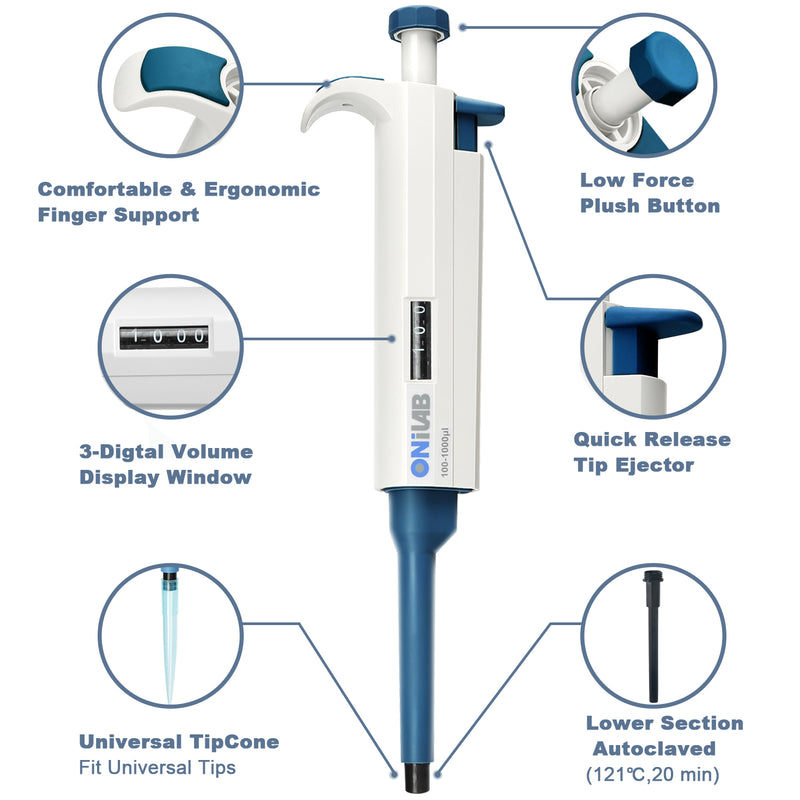 ONiLAB Lab Micropipettes with ranges from 0.1μL to 10mL, Manual Adjust