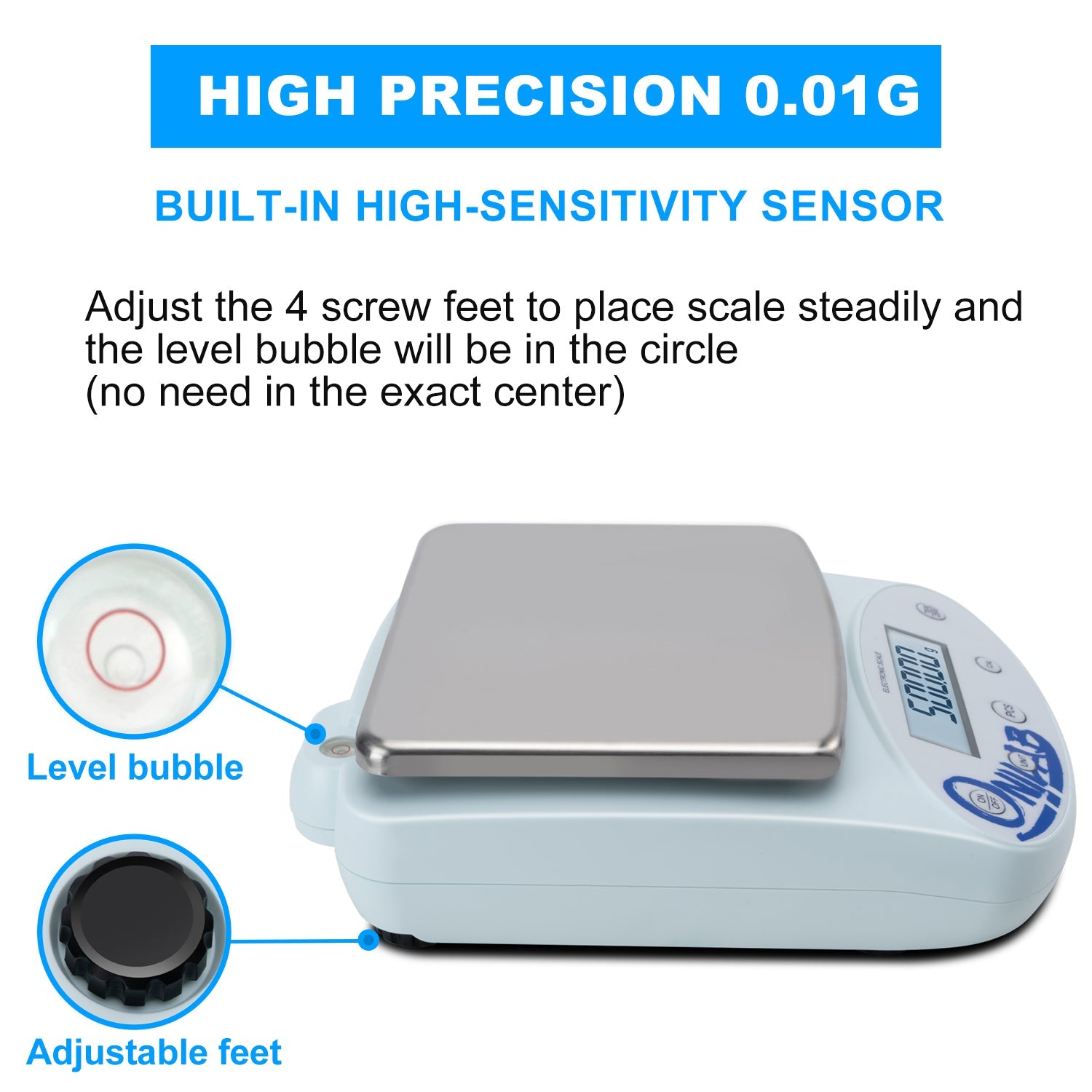 ONiLAB Lab Analytical Balance 1000 x 0.01g(2.2x0.00002 lb) 0.01g High Precision Electronic Scale LCD Display Scientific Scale with Calibration&Piece Count, Unit Convert,Labs,Kitchen,Jewelry