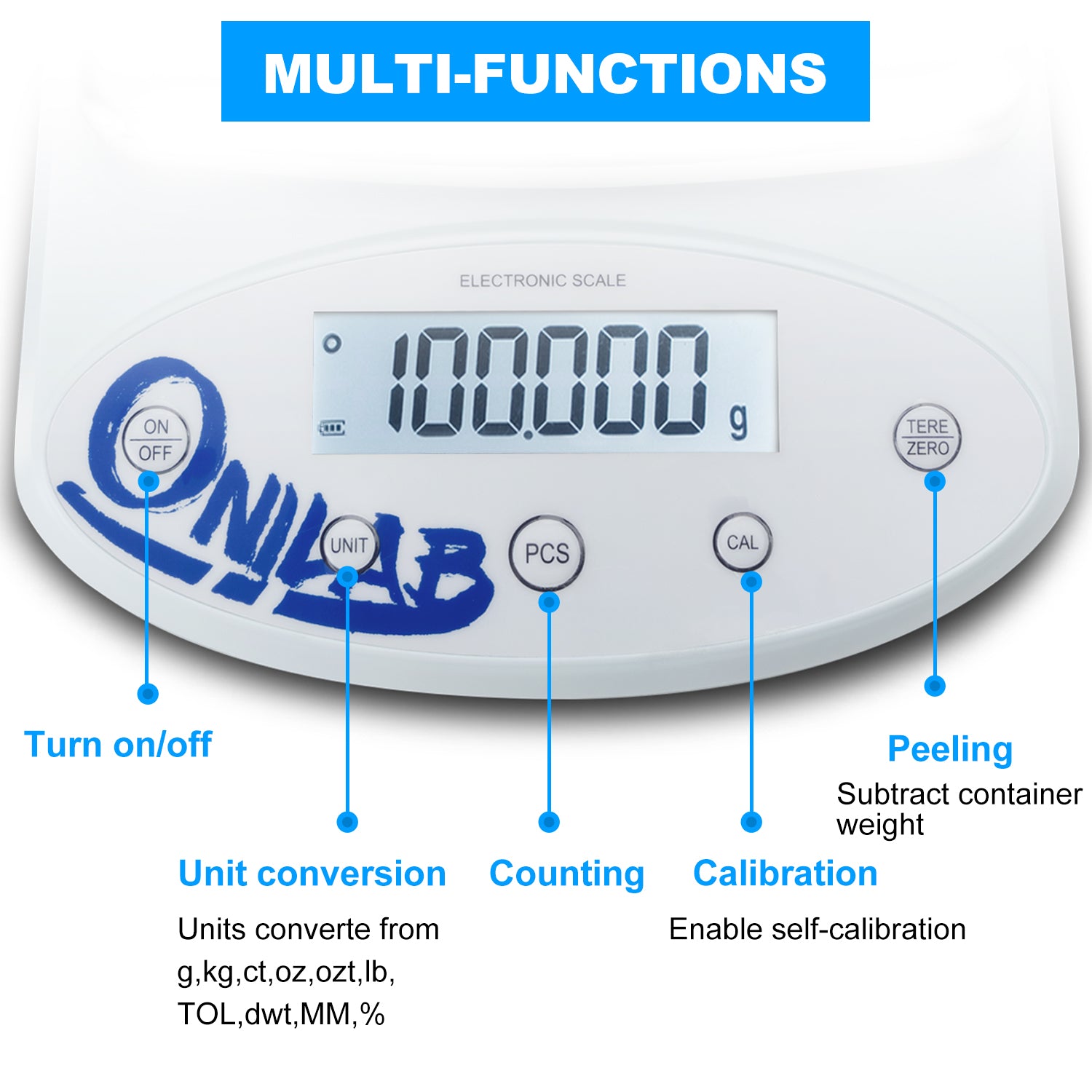 ONiLAB Lab Analytical Balance 200 x 0.001g(7.06x0.000035oz) 0.001g High Precision Electronic Scale LCD Display Scientific Scale with Calibration&Piece Count, Unit Convert,Labs,Kitchen,Jewelry