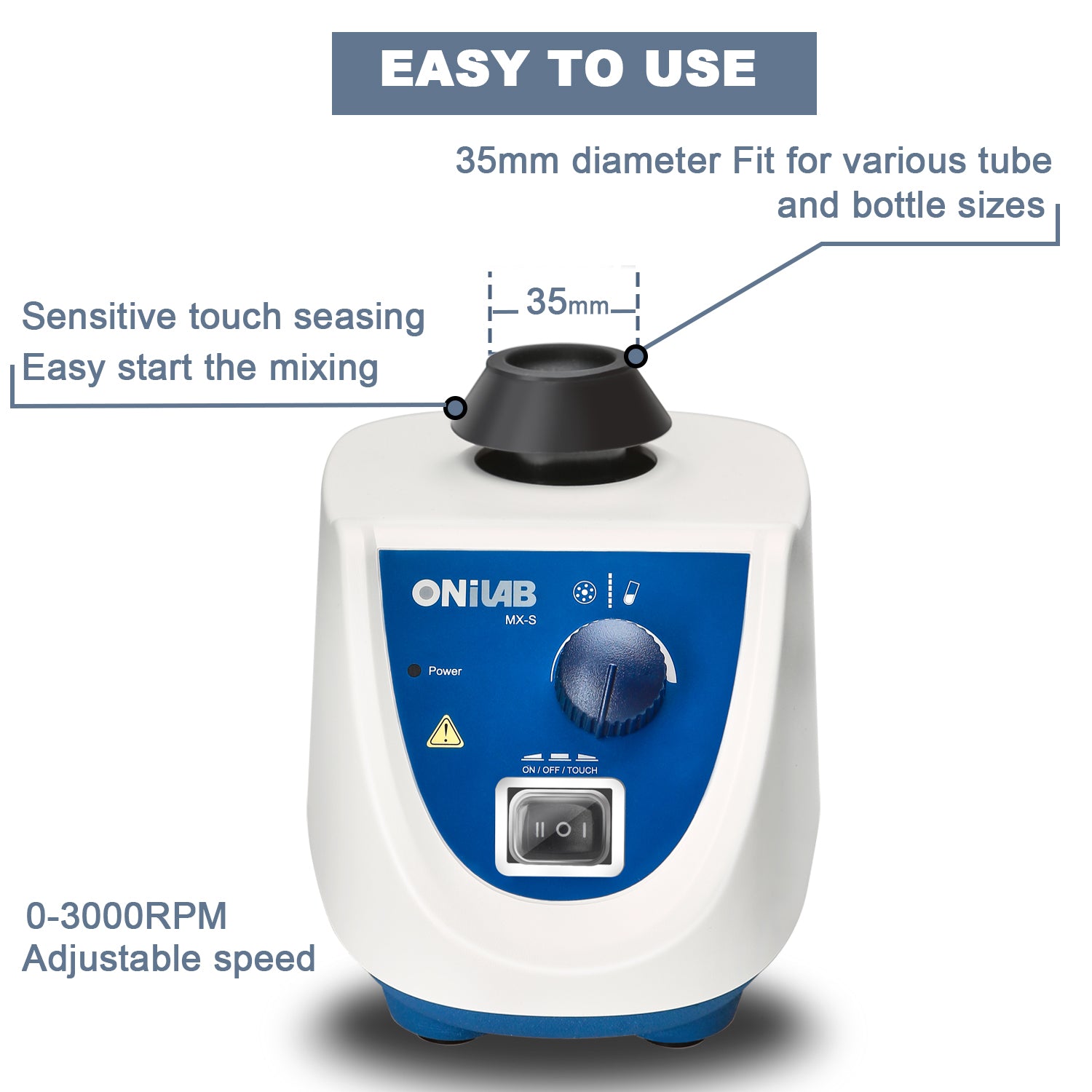 ONiLAB Lab Vortex Mixer with Touch Start and Continuous Modes, Various Speed( 0-3000rpm)/Fixed Speed( 3000rpm)