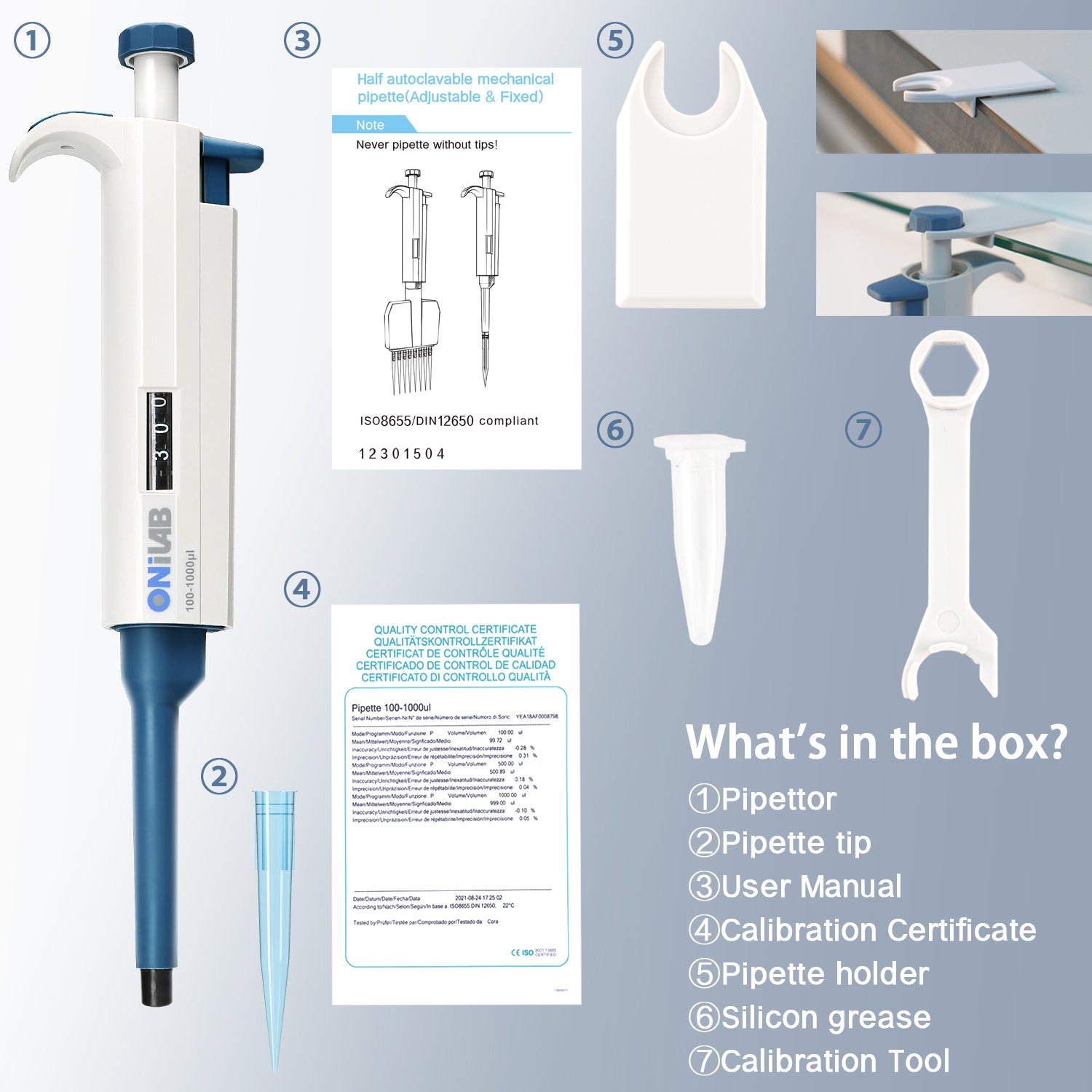 ONiLAB Lab Micropipettes with ranges from 0.1μL to 10mL, Manual Adjustable Single Channel Pipettors with Ergonomic Design, High Precision Pipettors, Autoclavable