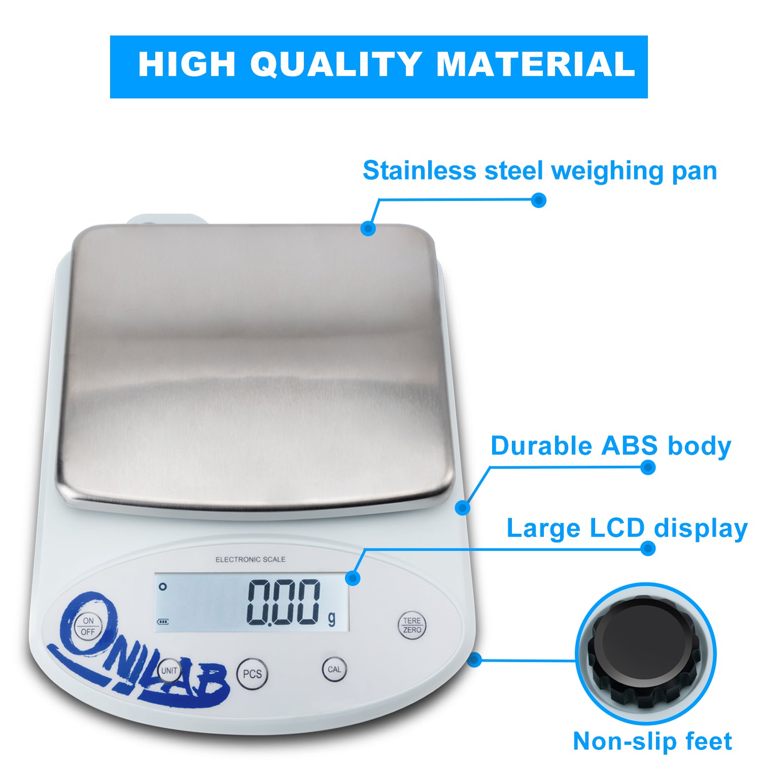 ONiLAB Lab Analytical Balance 2000 x 0.01g(4.4x0.00002 lb) 0.01g High Precision Electronic Scale LCD Display Scientific Scale with Calibration&Piece Count, Unit Convert,Labs,Kitchen,Jewelry