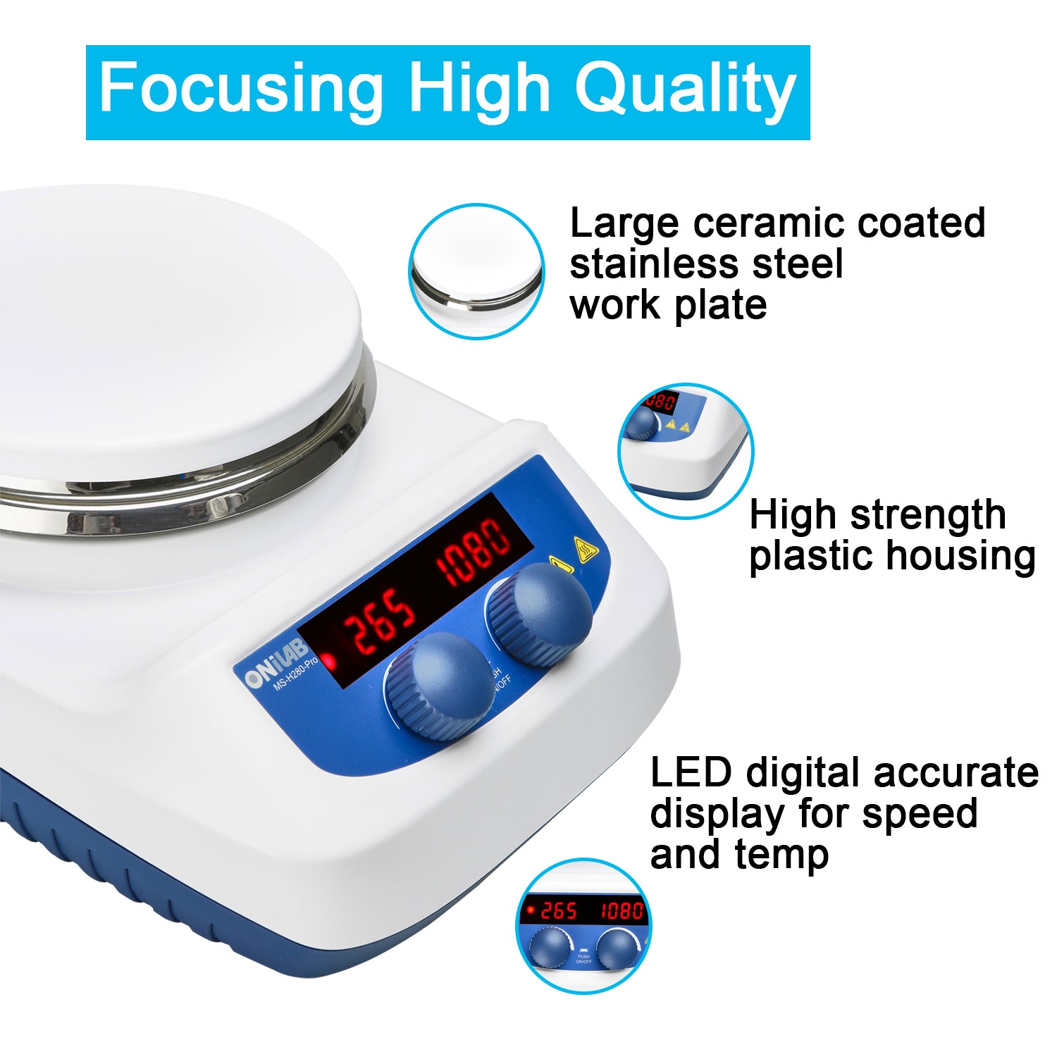 ONiLAB 280℃ 5 inch LED Digital Hotplate Magnetic Stirrer with Ceramic