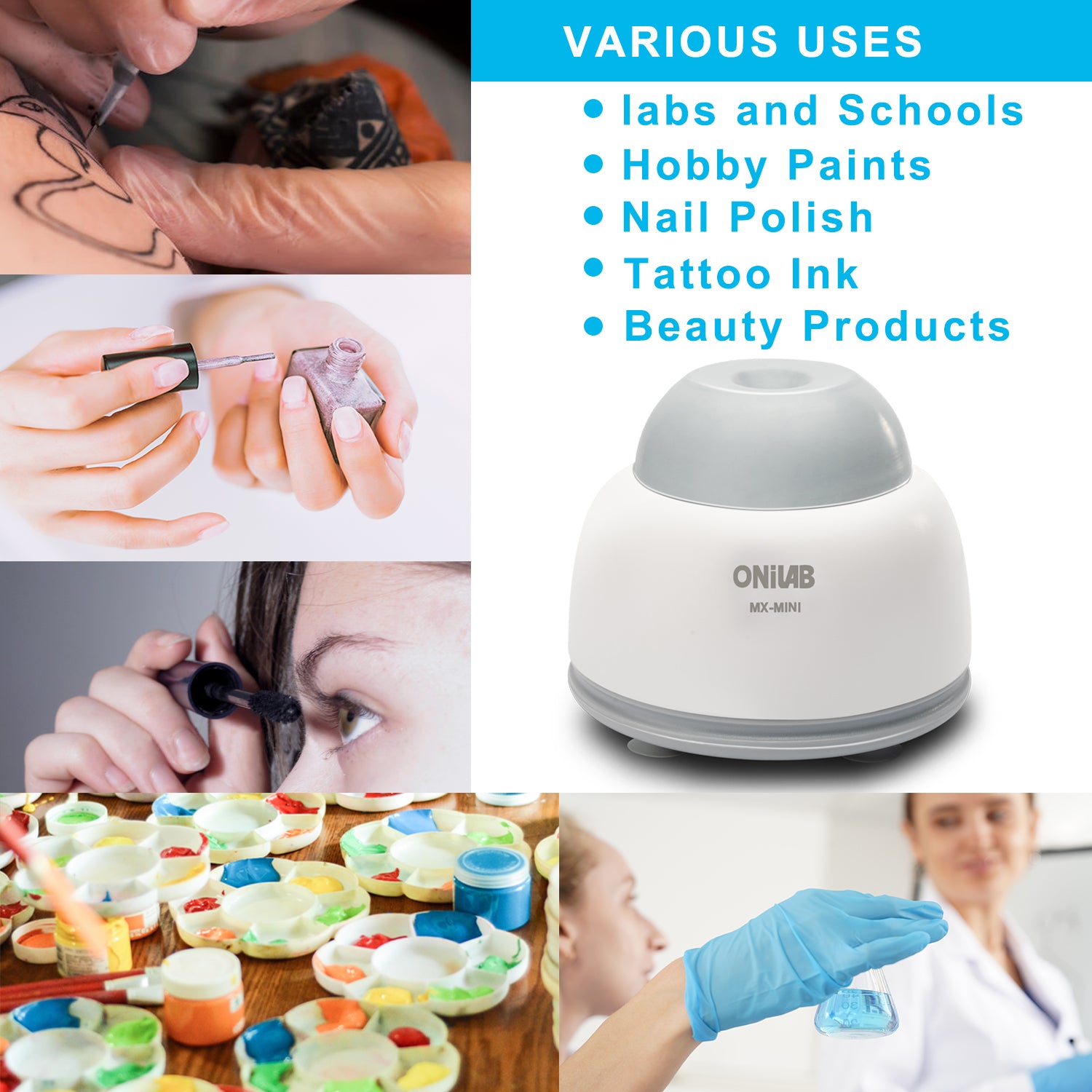 ONiLAB Mini Vortex Mixer with Touch Function, Lab Mixing, Nail Polish,Eyelash Adhesives and Acrylic Paints Mixing, Lab Vortexer for Centrifuge Tubes and Test Tubes