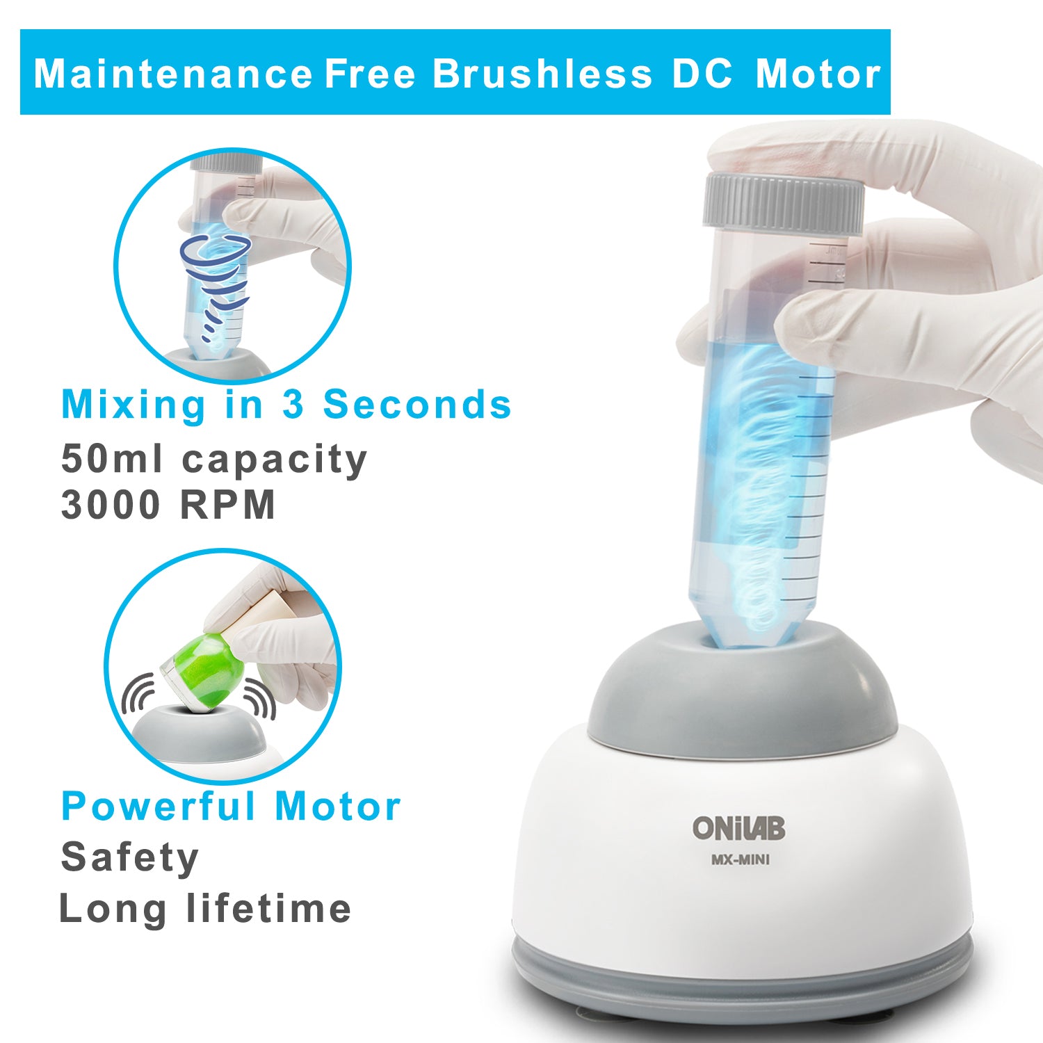 ONiLAB Mini Vortex Mixer with Touch Function, Lab Mixing, Nail Polish,Eyelash Adhesives and Acrylic Paints Mixing, Lab Vortexer for Centrifuge Tubes and Test Tubes