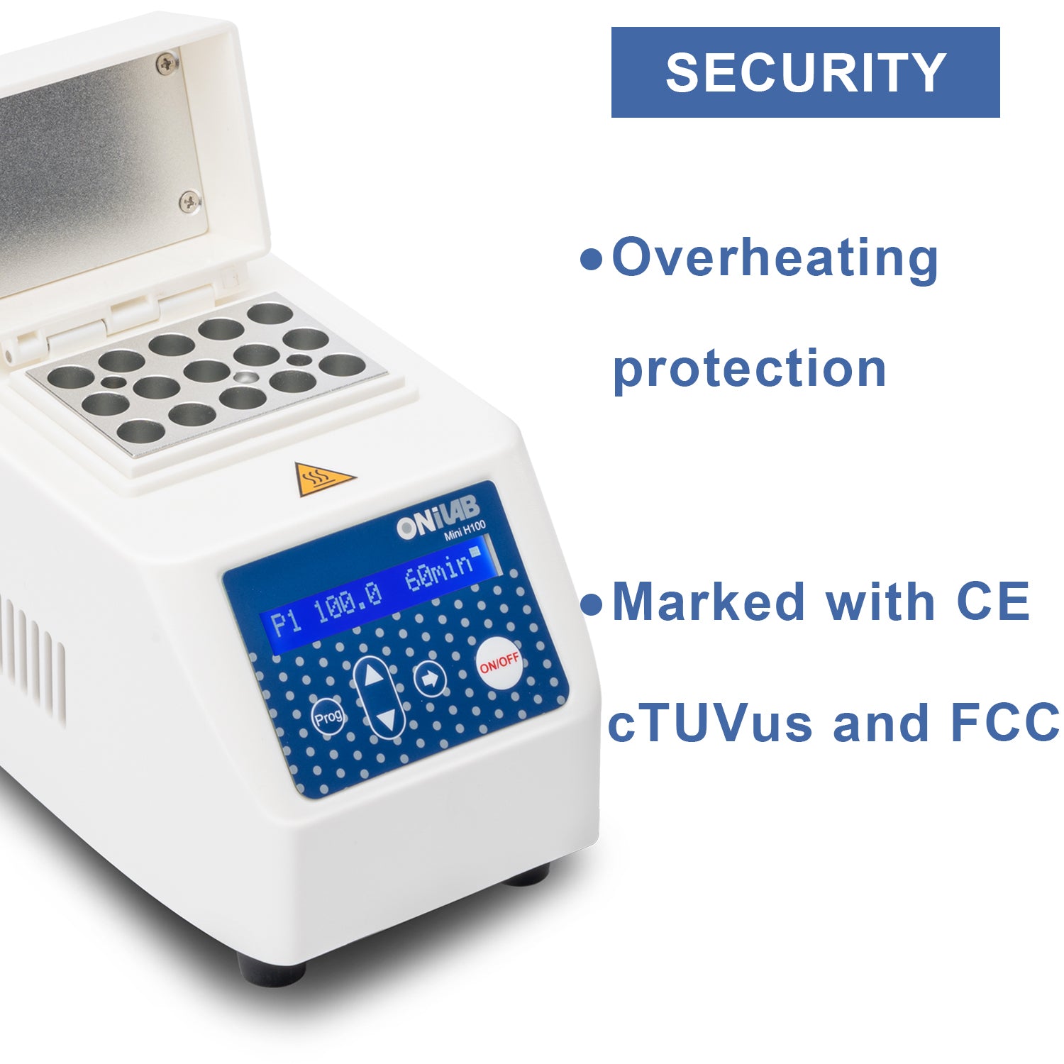 ONiLAB Mini Dry Bath Incubator, 15 x 3 ml Aluminium Heating Block, LCD Display, Timer Control, Up to 100 C, 0.5 C Accuracy, 9 Programs in Memory, Quick Calibration Function