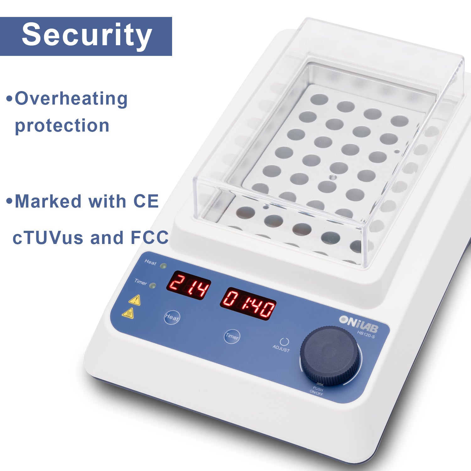 ONiLAB Scientific Dry Bath Incubator with 40 x1.5ml Aluminium Heating Block, LED Display, Timer Control, Temperature 15°C to 120°C， ± 0.5°C Accuracy,Various Blocks for Selecting(Order seperately)