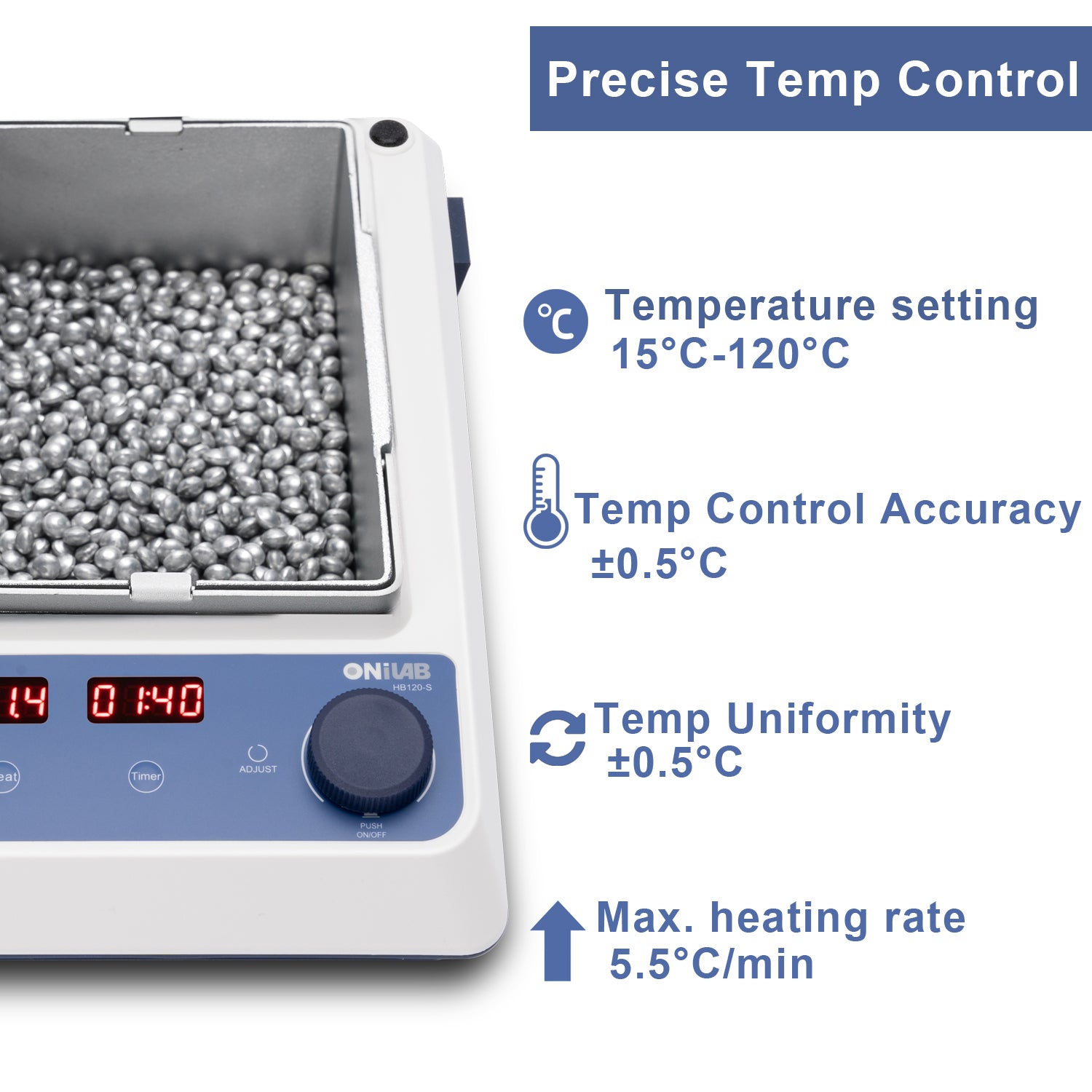 ONiLAB Scientific Dry Bath Incubator with 40 x1.5ml Aluminium Heating Block, LED Display, Timer Control, Temperature 15°C to 120°C， ± 0.5°C Accuracy,Various Blocks for Selecting(Order seperately)