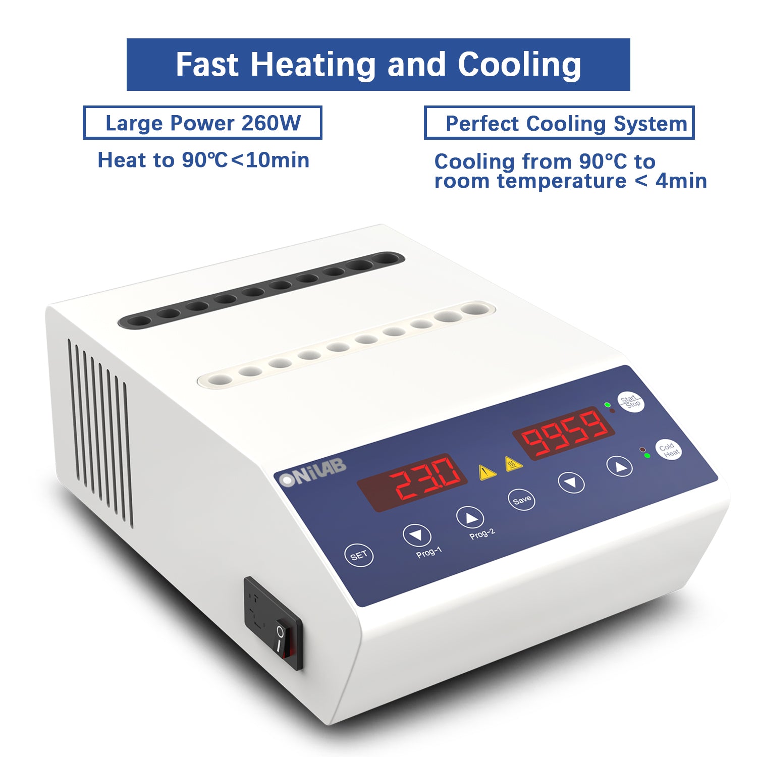 ONiLAB Gel Heating Machine with Heating and Cooling Modes,4x5ml,16x 1ml-2.5ml Holes, PRP PPP Gel Maker Heater with Timer 0-99min59s or Continuous Mode, 2 Stored Programs,10-90℃,260W,110V